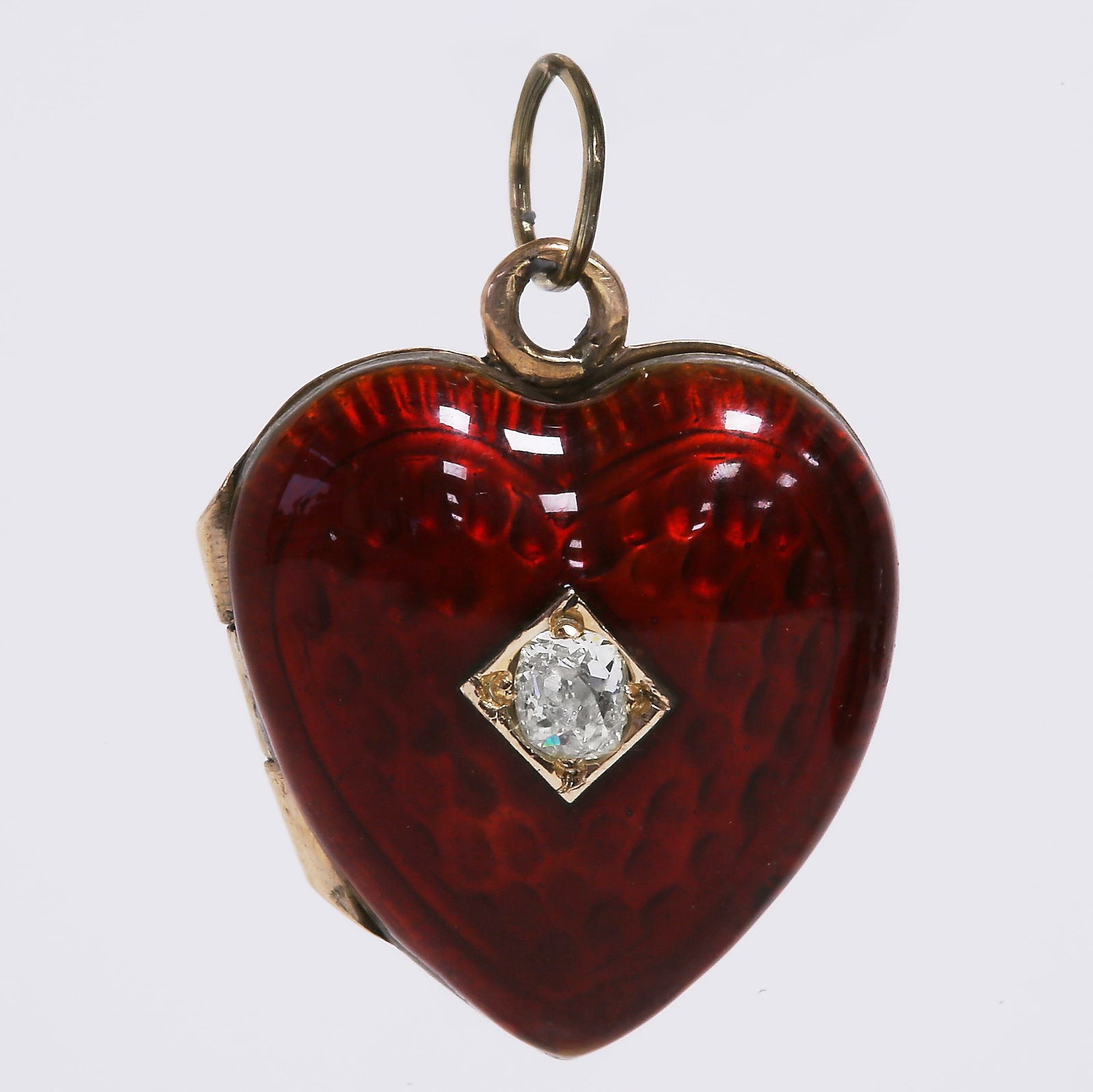 ANTIQUE ENAMEL AND DIAMOND HEART LOCKET GOLD PENDANT (1 of 1)