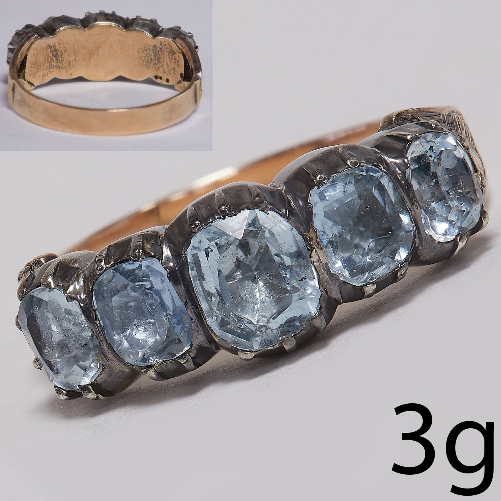 AQUAMARINE 5-STONE RING IN GEORGIAN SETTING (1 of 2)