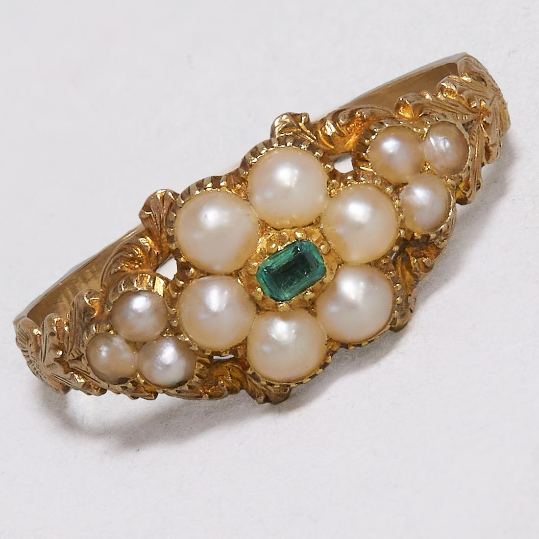 EMERALD AND PEARL CLUSTER RING (1 of 1)