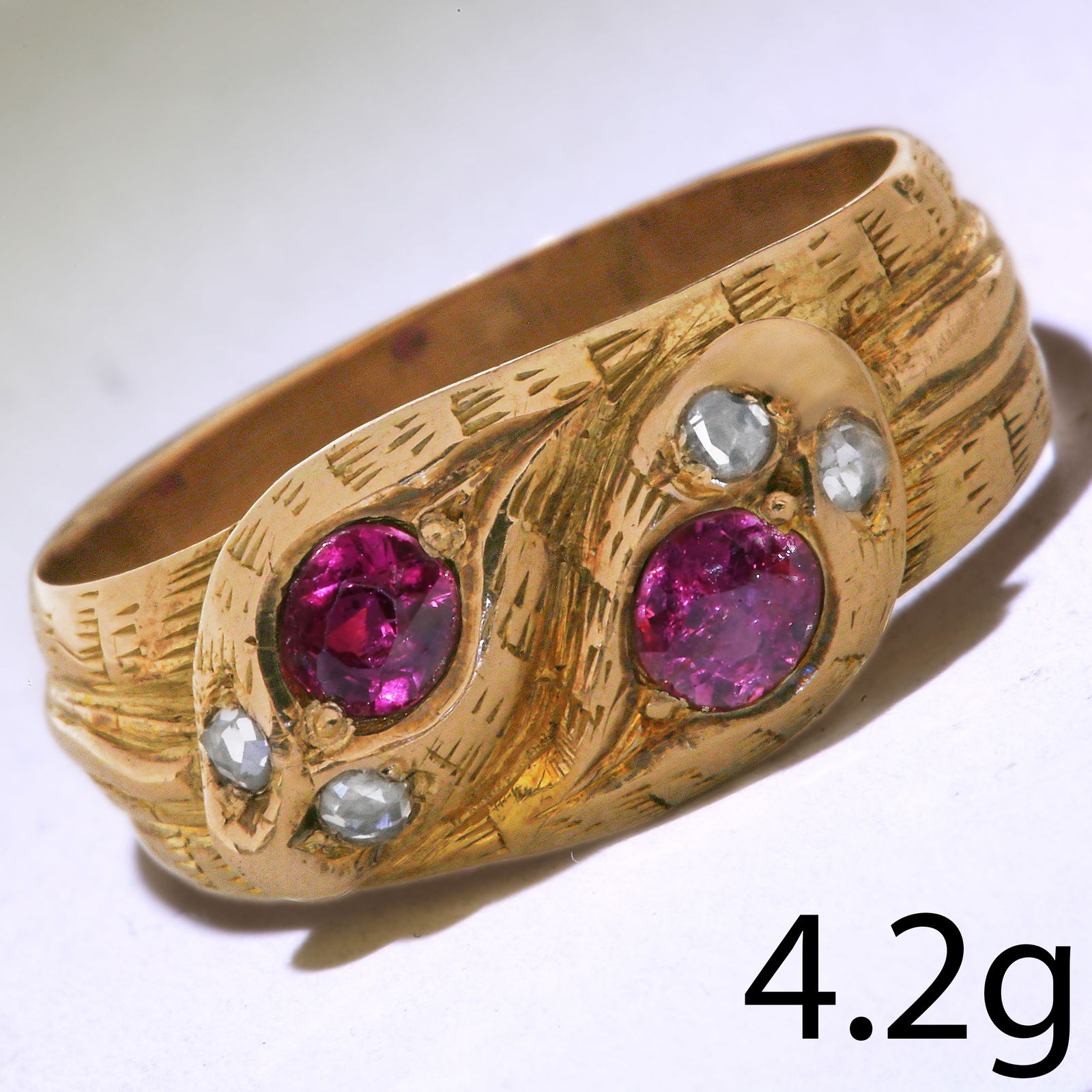 RUBY AND DIAMOND DOUBLE SNAKE GOLD RING (1 of 1)