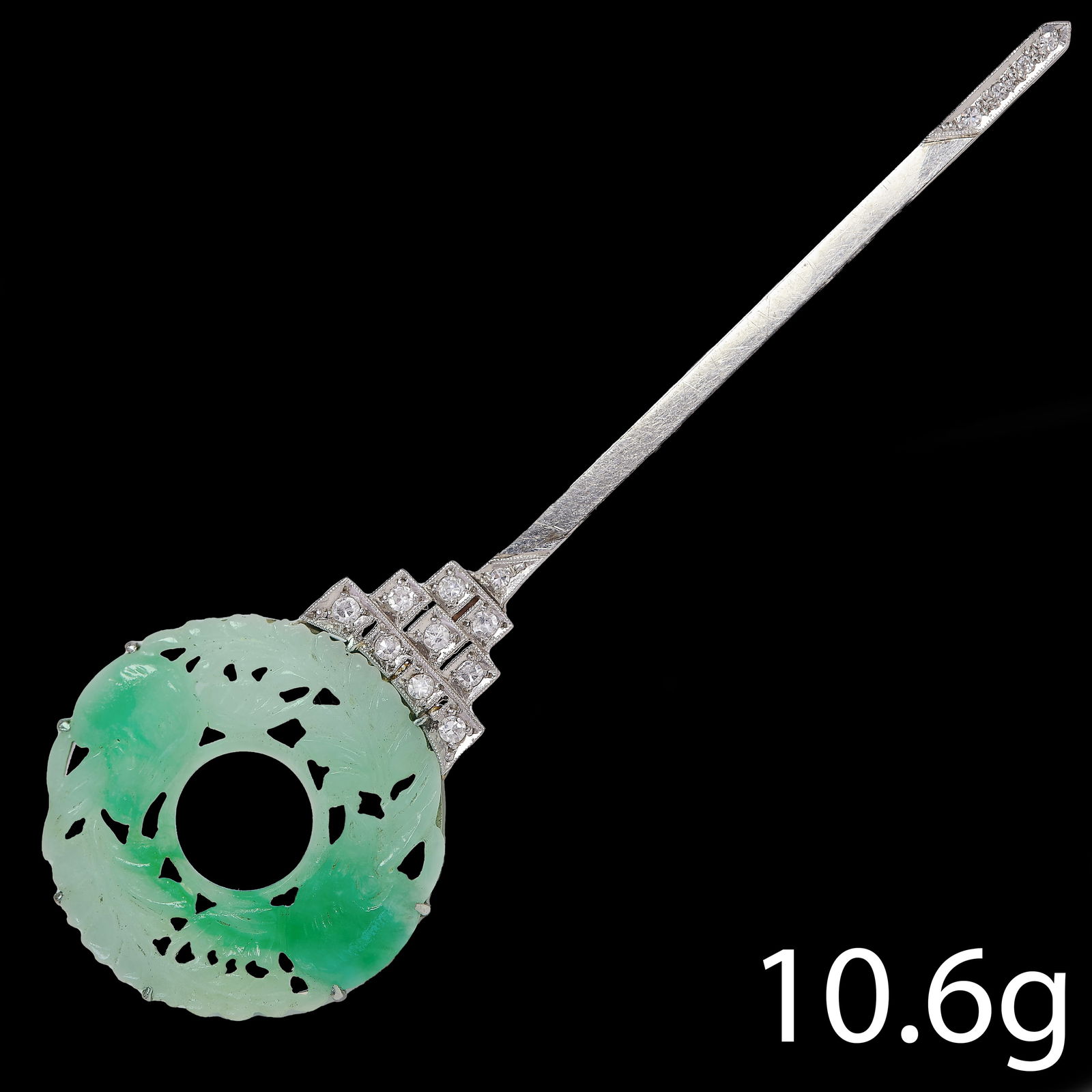 ART-DECO JADE AND DIAMOND BROOCH (1 of 1)