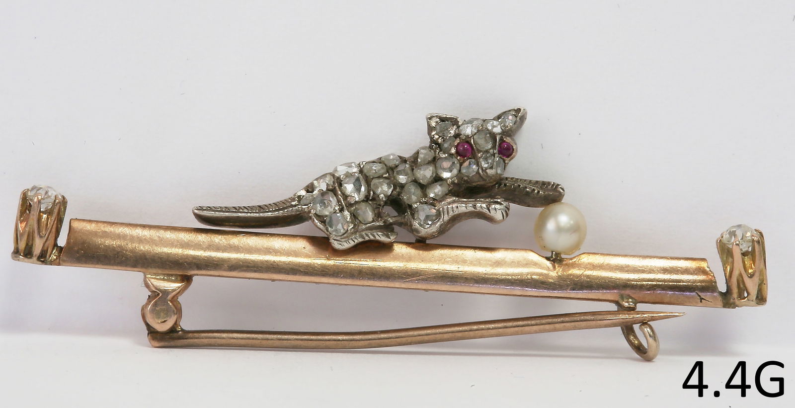 VICTORIAN DIAMOND AND PEARL CAT BROOCH (1 of 1)