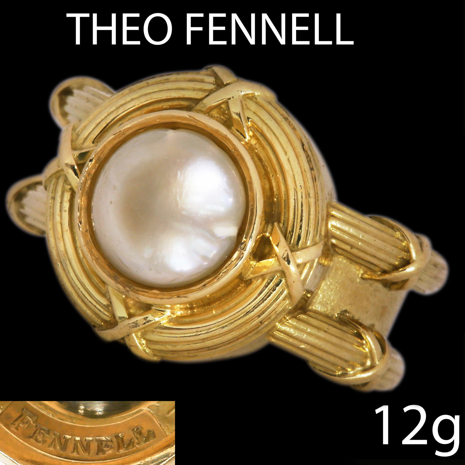 THEO FENNELL, CERTIFICATED NATURAL SALTWATER PEARL SOLITAIRE RING (1 of 2)