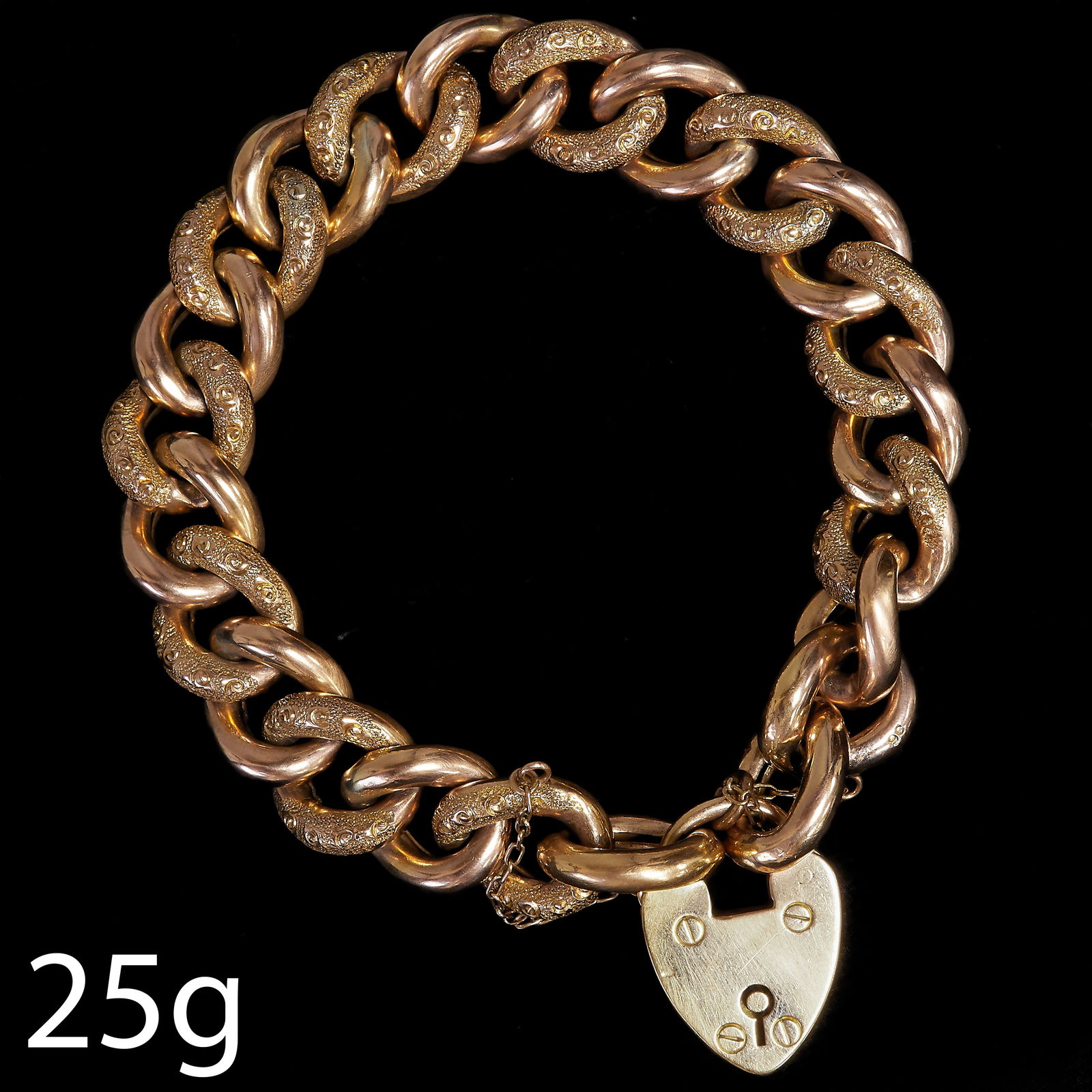 ANTIQUE GOLD CURB LINK BRACELET WITH HEART PADLOCK CLASP (1 of 1)