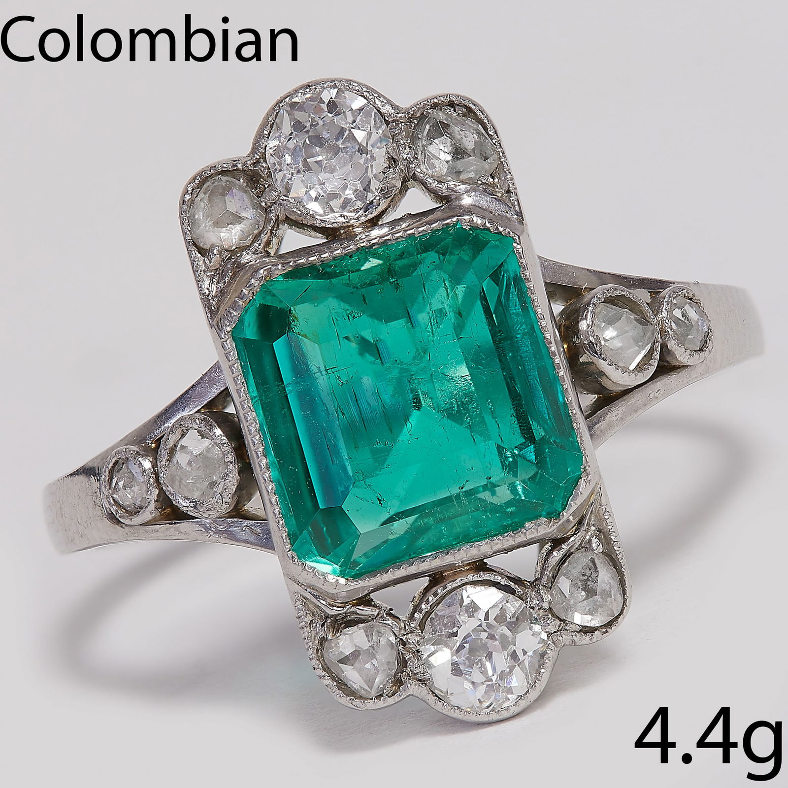 EDWARDIAN COLOMBIAN EMERALD AND DIAMOND RING (1 of 1)