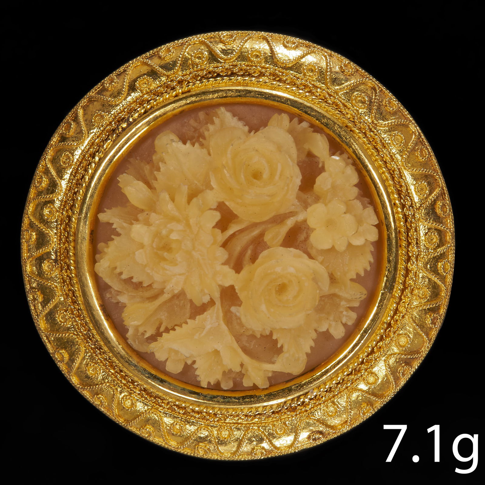 ANTIQUE VICTORIAN CHINESE CARVED HORN BROOCH, (1 of 1)