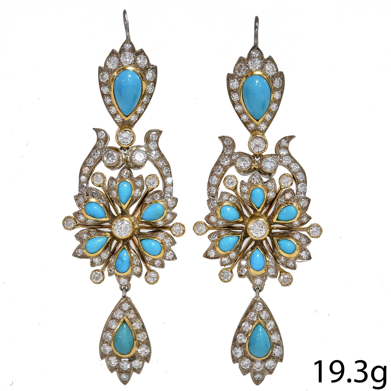 MAGNIFICENT PAIR OF TURQUOISE AND DIAMOND EARRINGS (1 of 1)