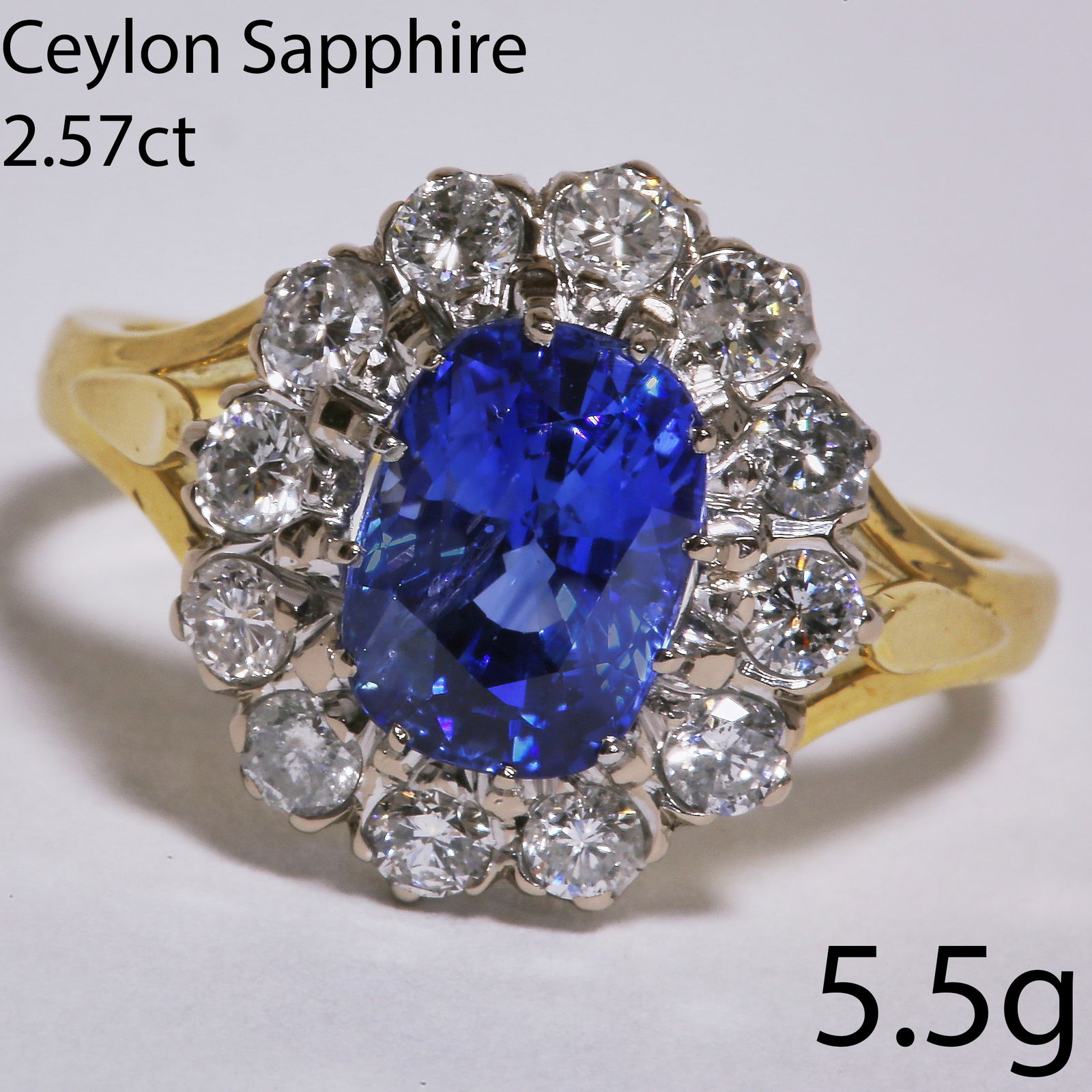 CEYLON SAPPHIRE AND DIAMOND CLUSTER RING (1 of 1)