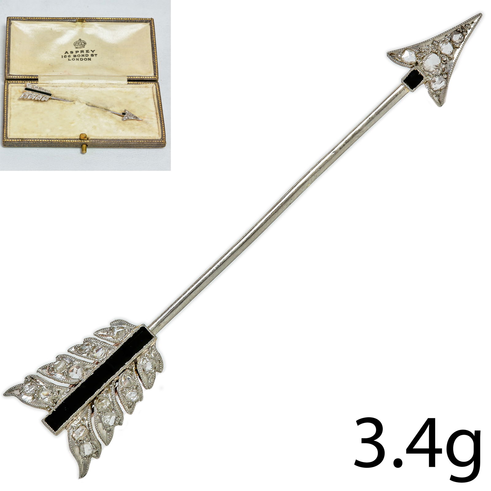 EDWARDIAN DIAMOND A ONYX JABOT ARROW TIE PIN (1 of 2)