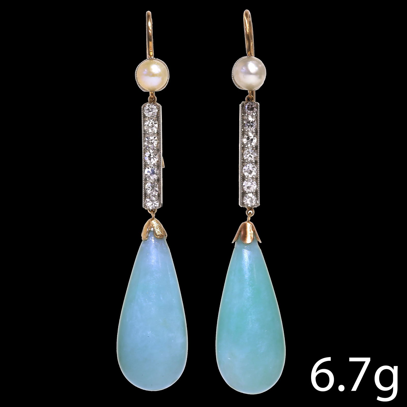 PAIR OF JADE, DIAMOND AND PEARL EARRINGS (1 of 1)