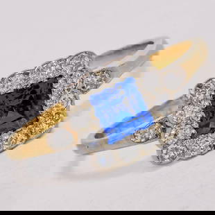 EDWARDIAN SAPPHIRE AND DIAMOND CLUSTER RING: EDWARDIAN SAPPHIRE AND DIAMOND CLUSTER RING 2.6 grams high carat gold rich blue sapphire bright diamonds size N