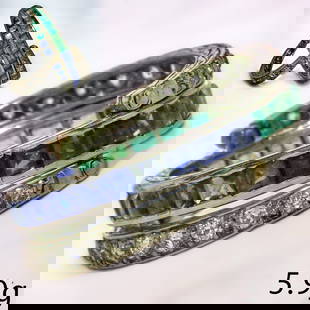 SAPPHIRE EMERALD AND DIAMOND DAY AND NIGHT RING: SAPPHIRE EMERALD AND DIAMOND DAY AND NIGHT RING,5.9 grams, testing platinum.Vibrant sapphires and emeralds.Diamonds bright and lively.The diamond set sides can move to configure into multiple wearable
