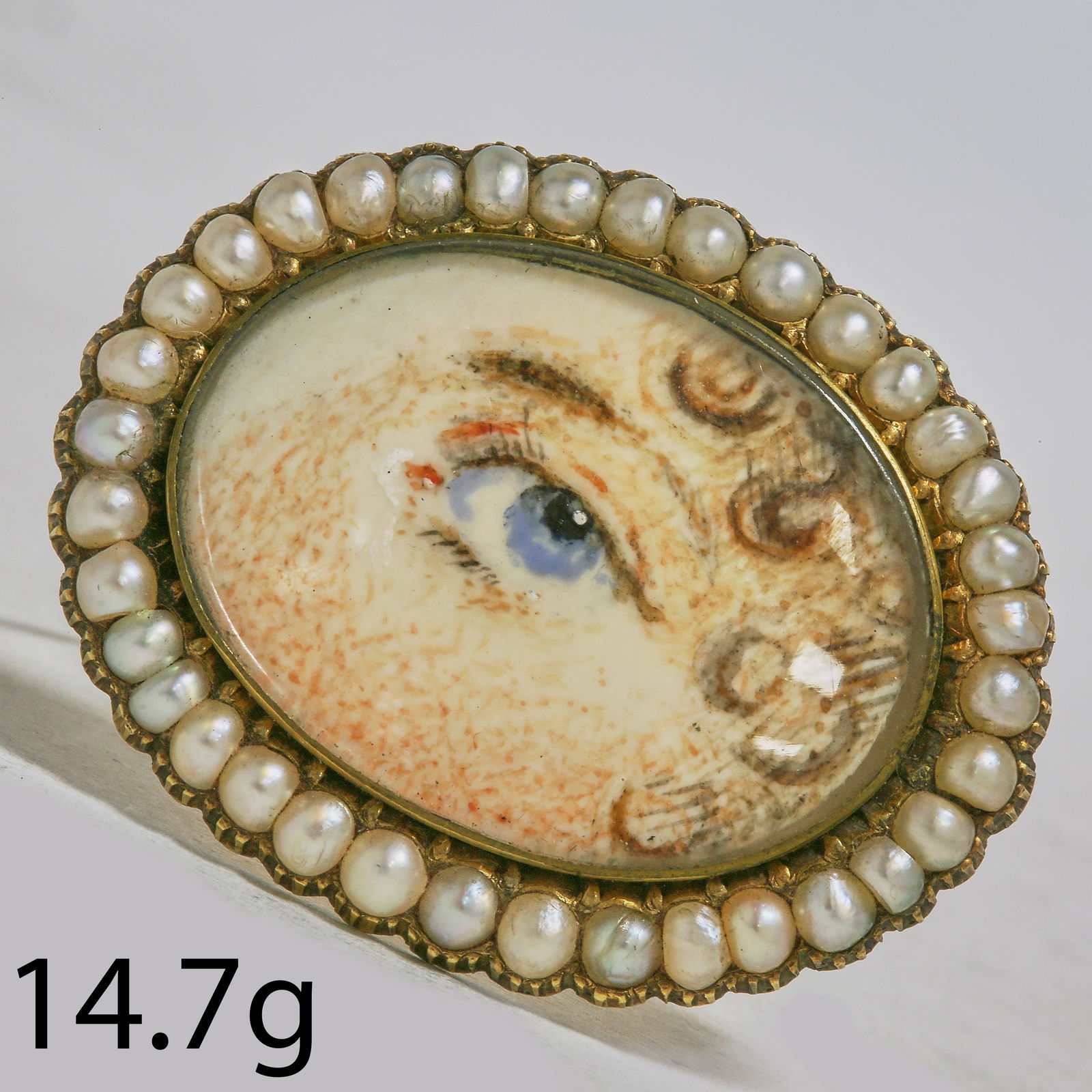 LARGE GEORGIAN PEARL LOVERS EYE BROOCH (1 of 1)