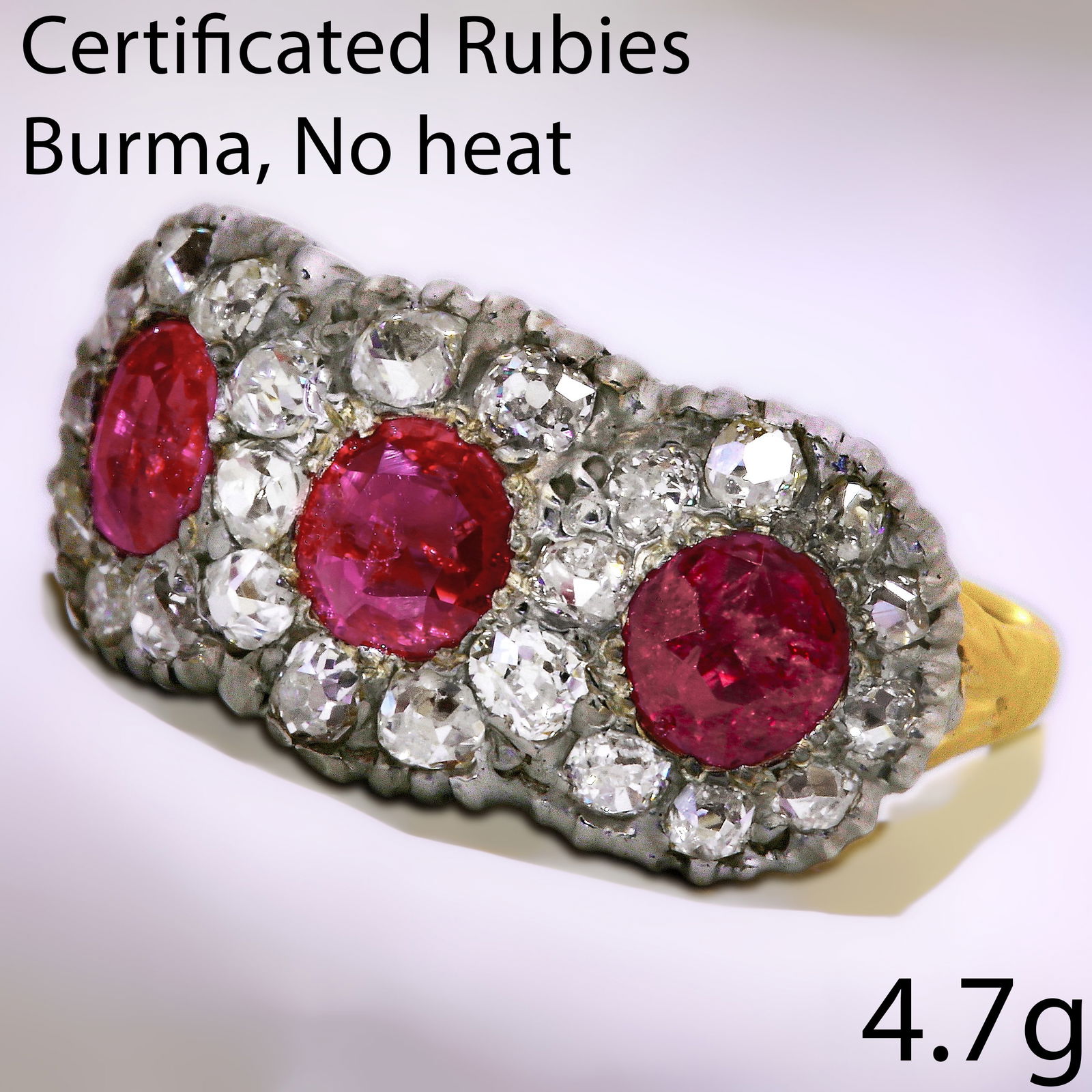CERTIFICATED BURMA NO HEAT RUBY AND DIAMOND CLUSTER RING (1 of 2)