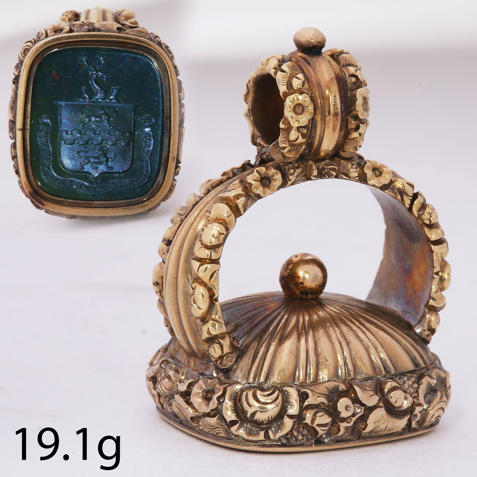 ANTIQUE BLOODSTONE CARVED INTAGLIO FOB SEAL (1 of 2)