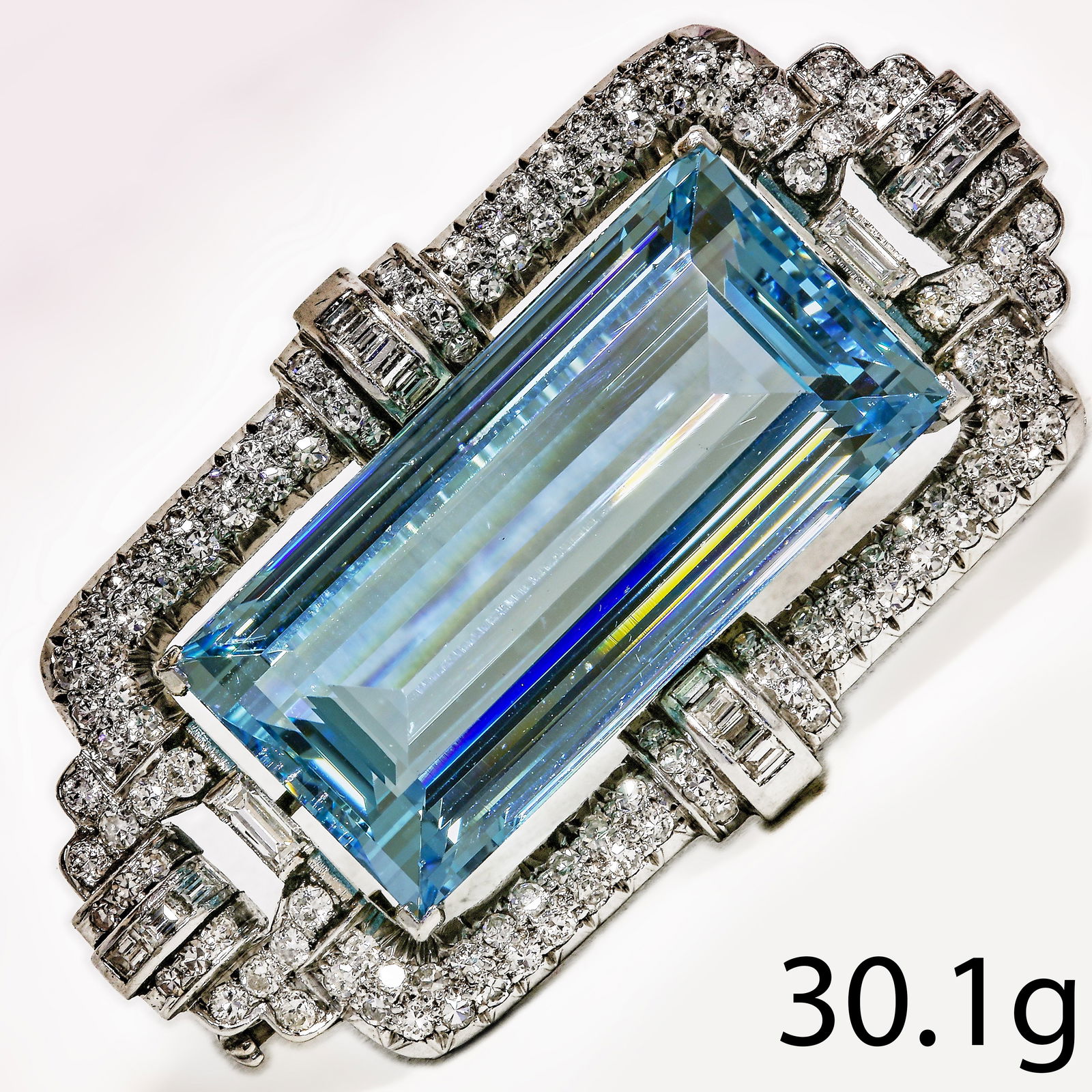ELEGANT ART DECO AQUAMARINE AND DIAMOND BROOCH (1 of 1)