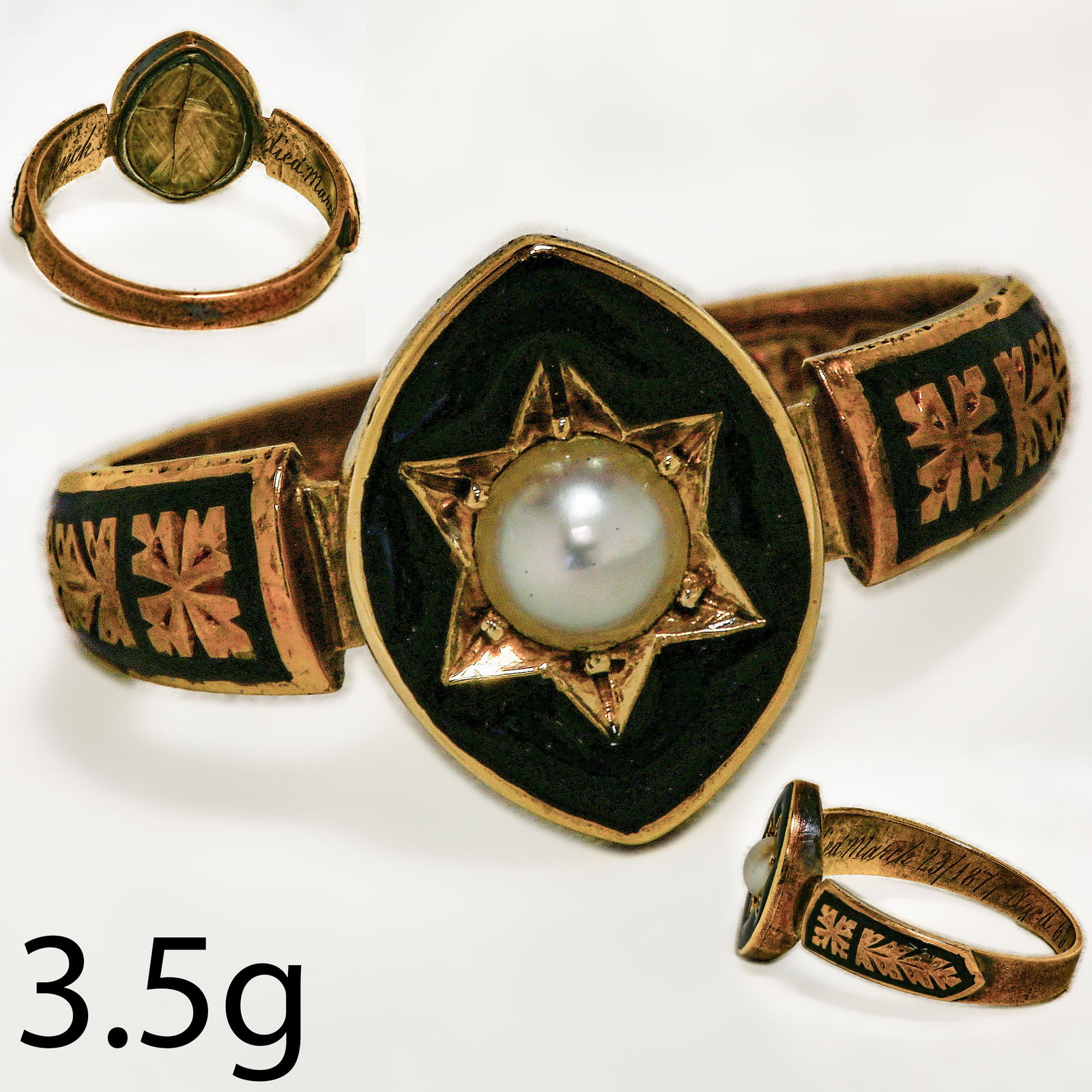 VICTORIAN GOLD ENAMEL AND PEARL MOURNING RING (1 of 3)