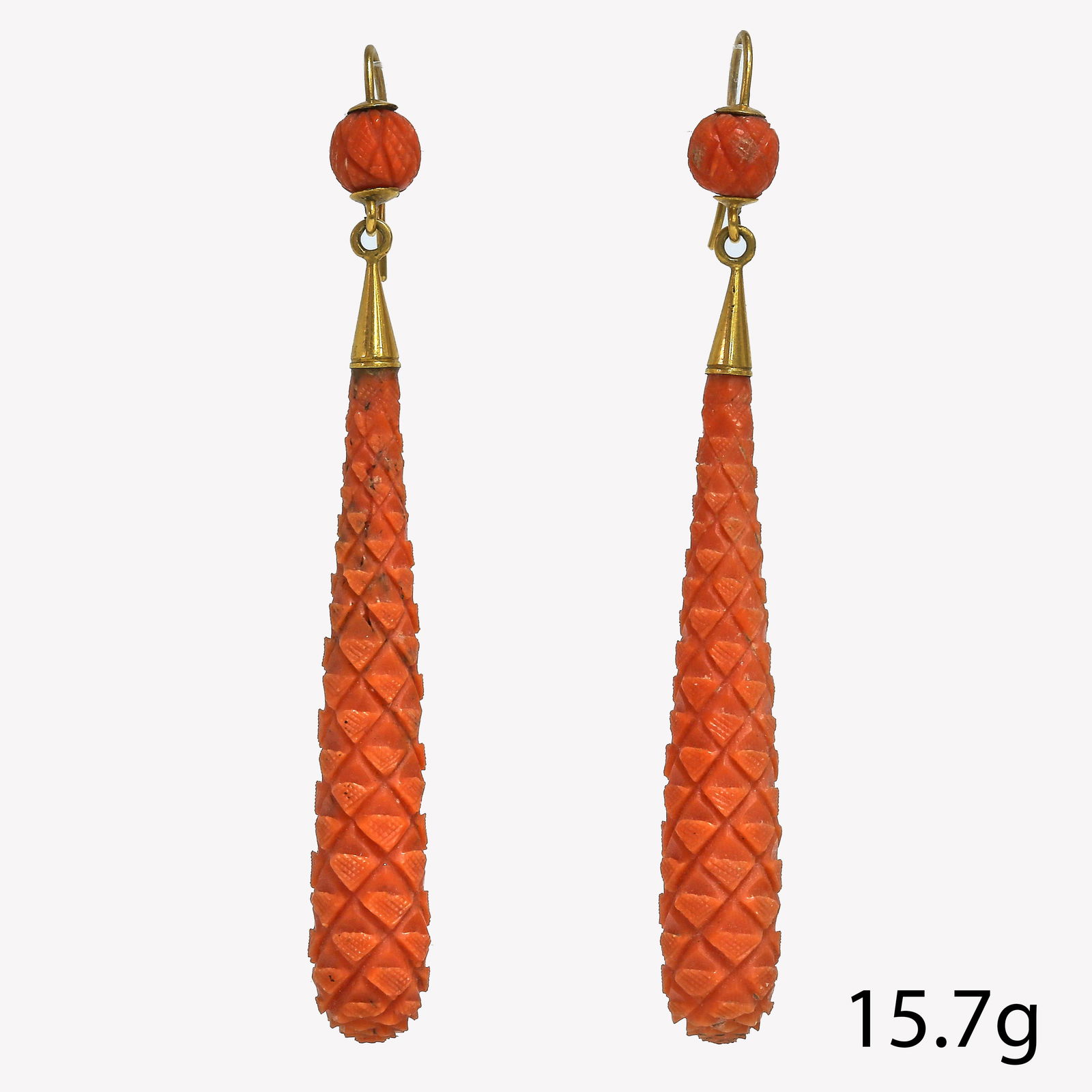 ELEGANT VICTORIAN CARVED CORAL EARRINGS IN GOLD (1 of 1)