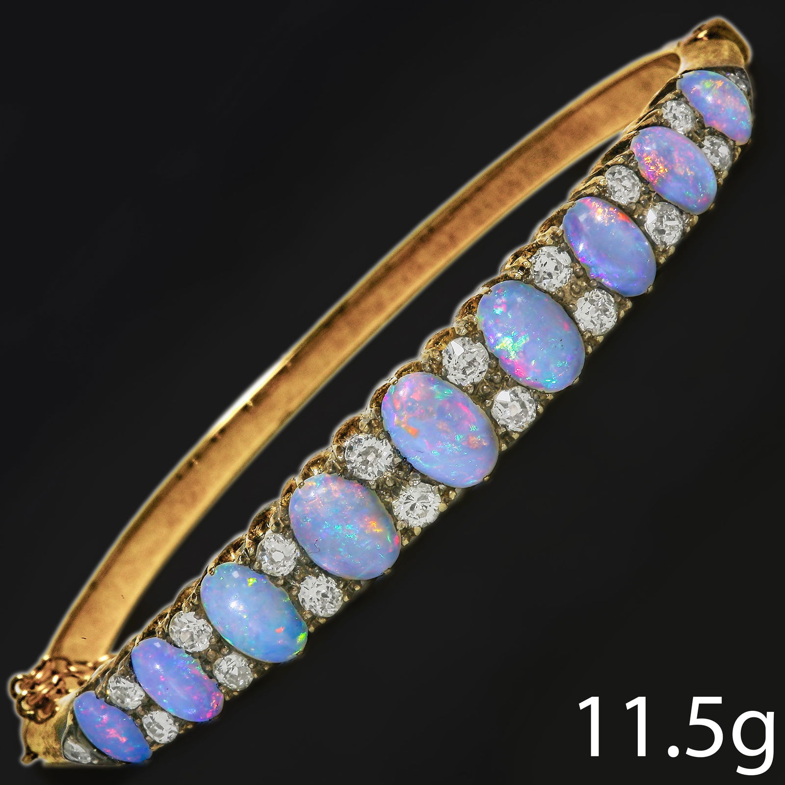 ANTIQUE OPAL AND DIAMOND HINGED BANGLE (1 of 2)