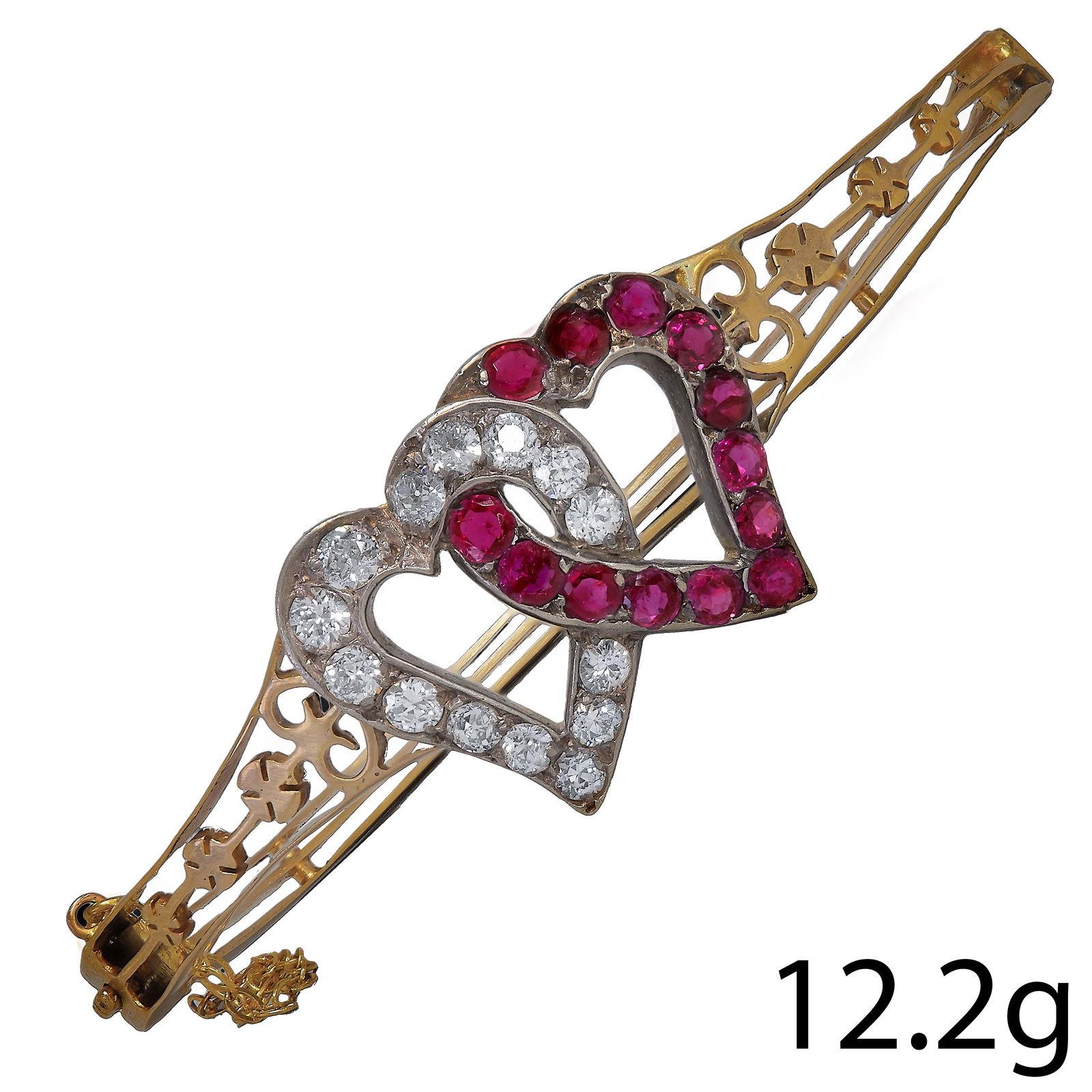 VICTORIAN RUBY AND DIAMOND DOUBLE HEART HINGED BANGLE. (1 of 1)