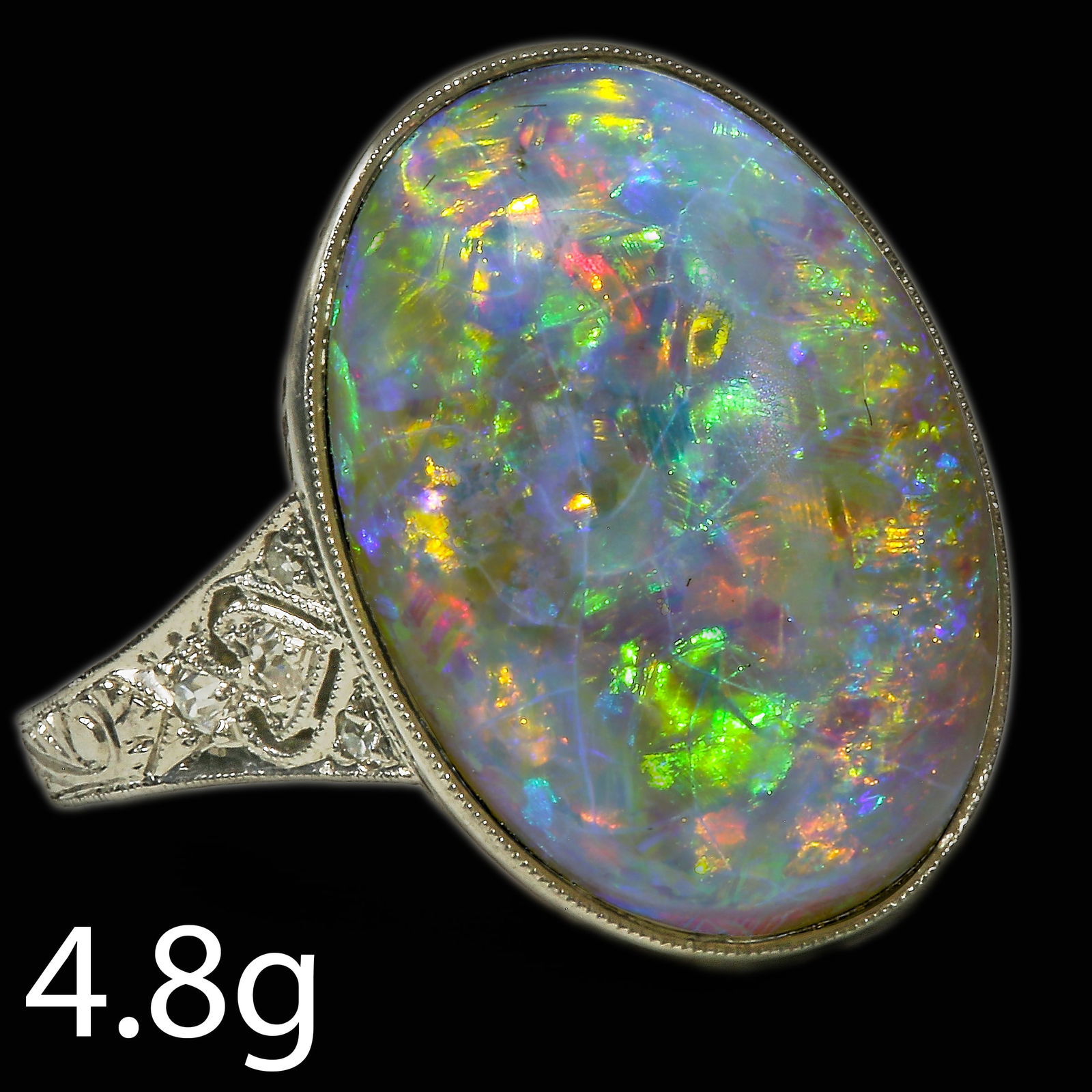 ART-DECO OPAL AND DIAMOND RING, (1 of 1)