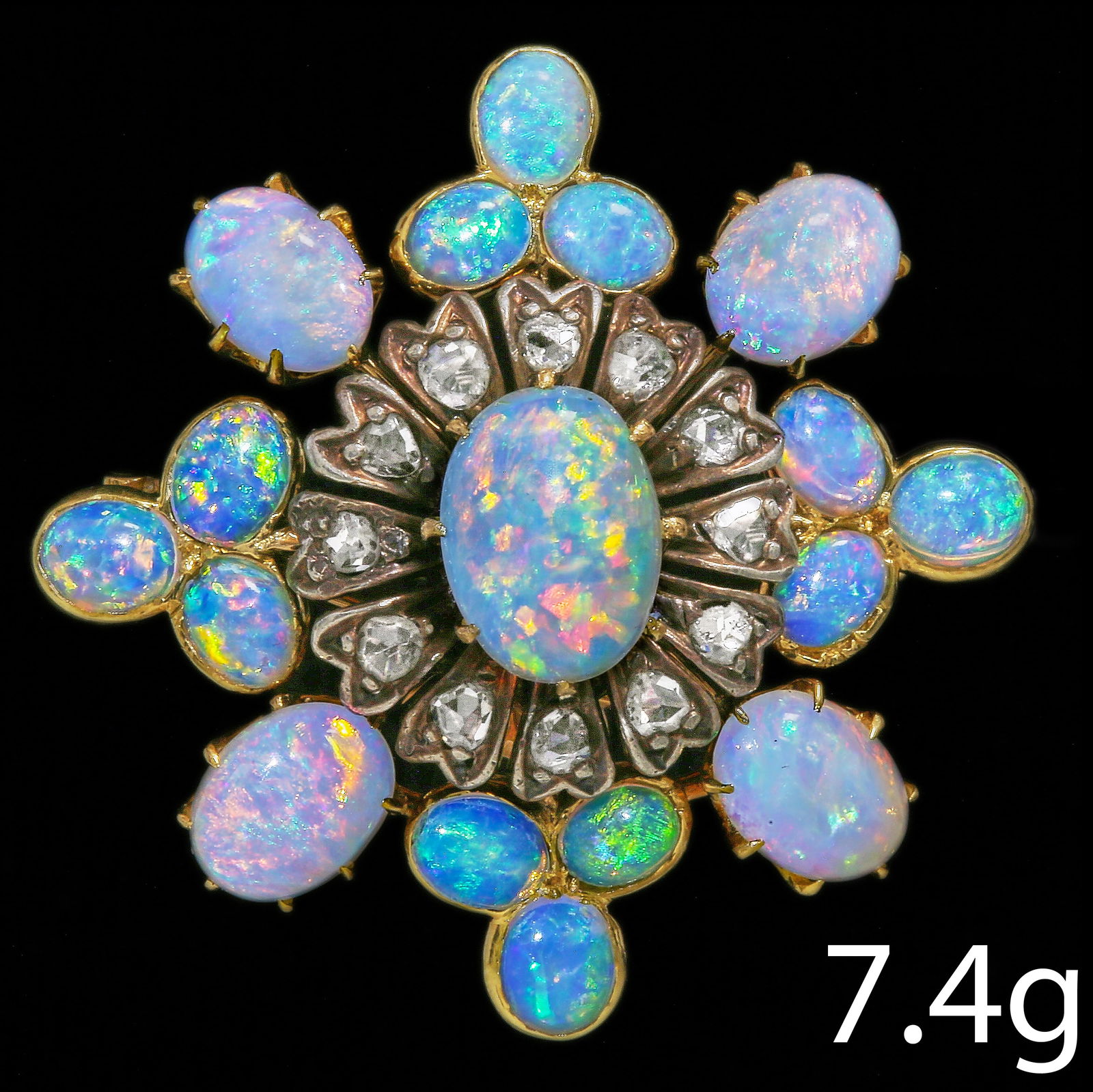 OPAL AND DIAMOND CLUSTER BROOCH/PENDANT (1 of 1)