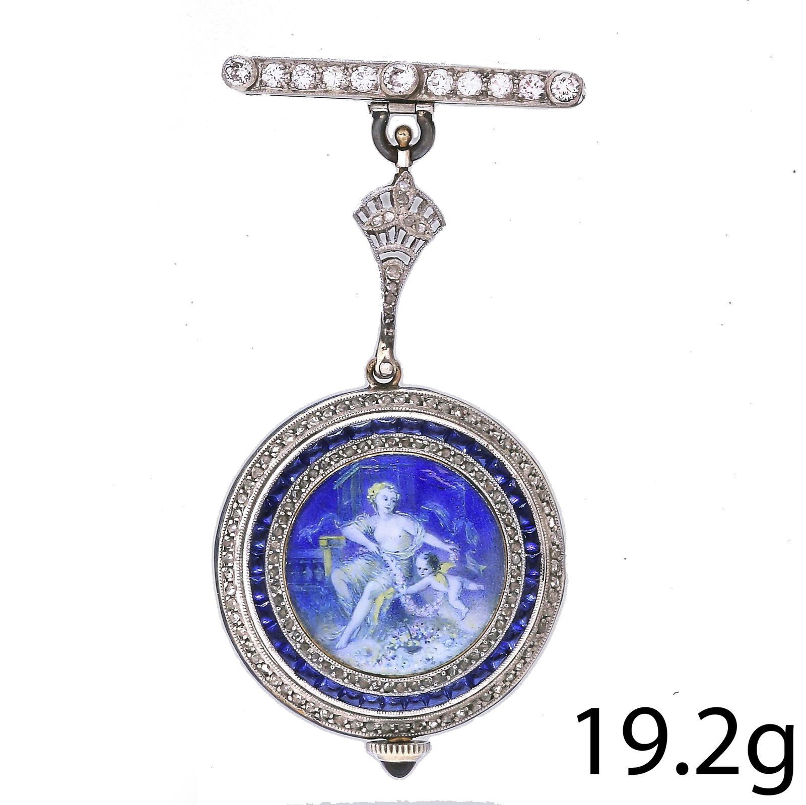 FINE AND RARE SAPPHIRE, DIAMOND AND ENAMEL FOB WATCH (1 of 2)