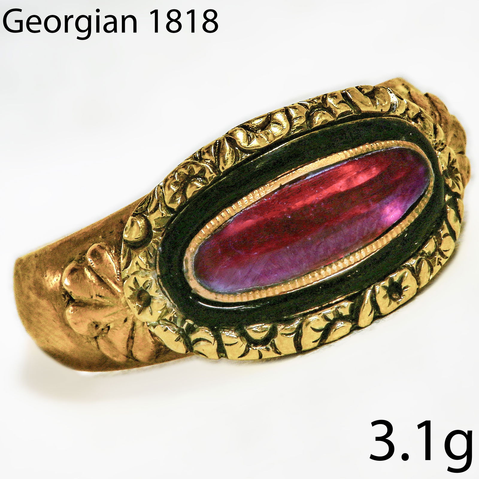 GOLD AND ENAMEL GEORGIAN MOURNING RING, 1818 (1 of 2)