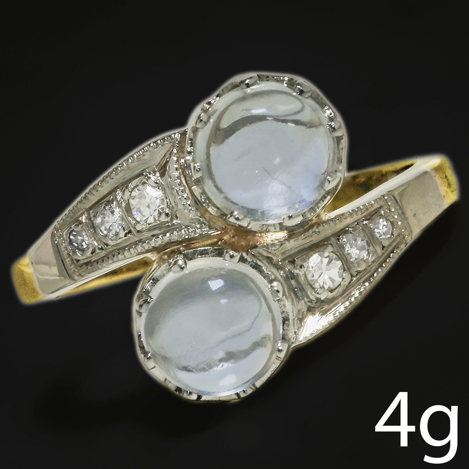 ANTIQUE MOONSTONE AND DIAMOND CROSSOVER RING (1 of 1)