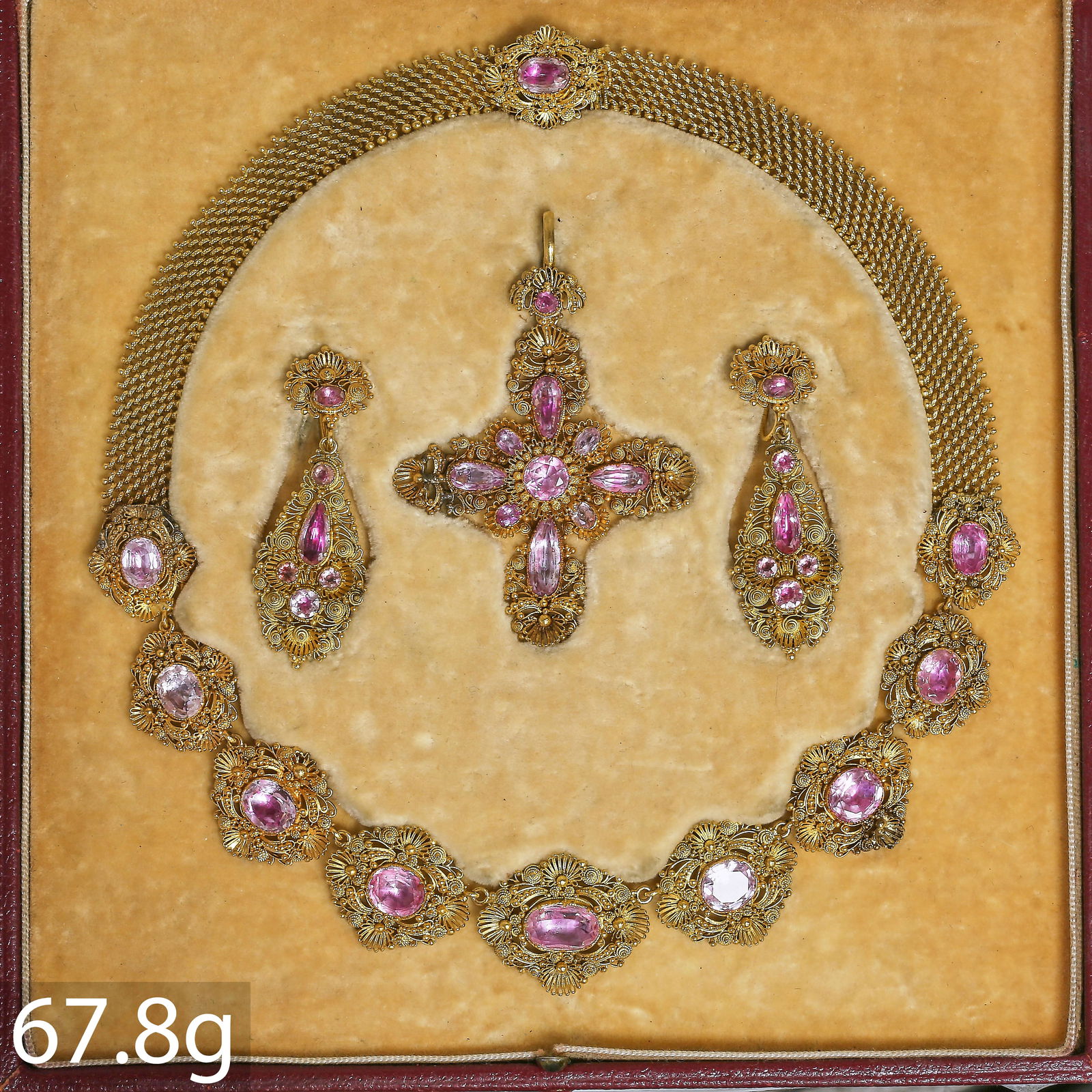 FANTASTIC GEORGIAN CERTIFICATED PINK TOPAZ PARURE. (1 of 1)