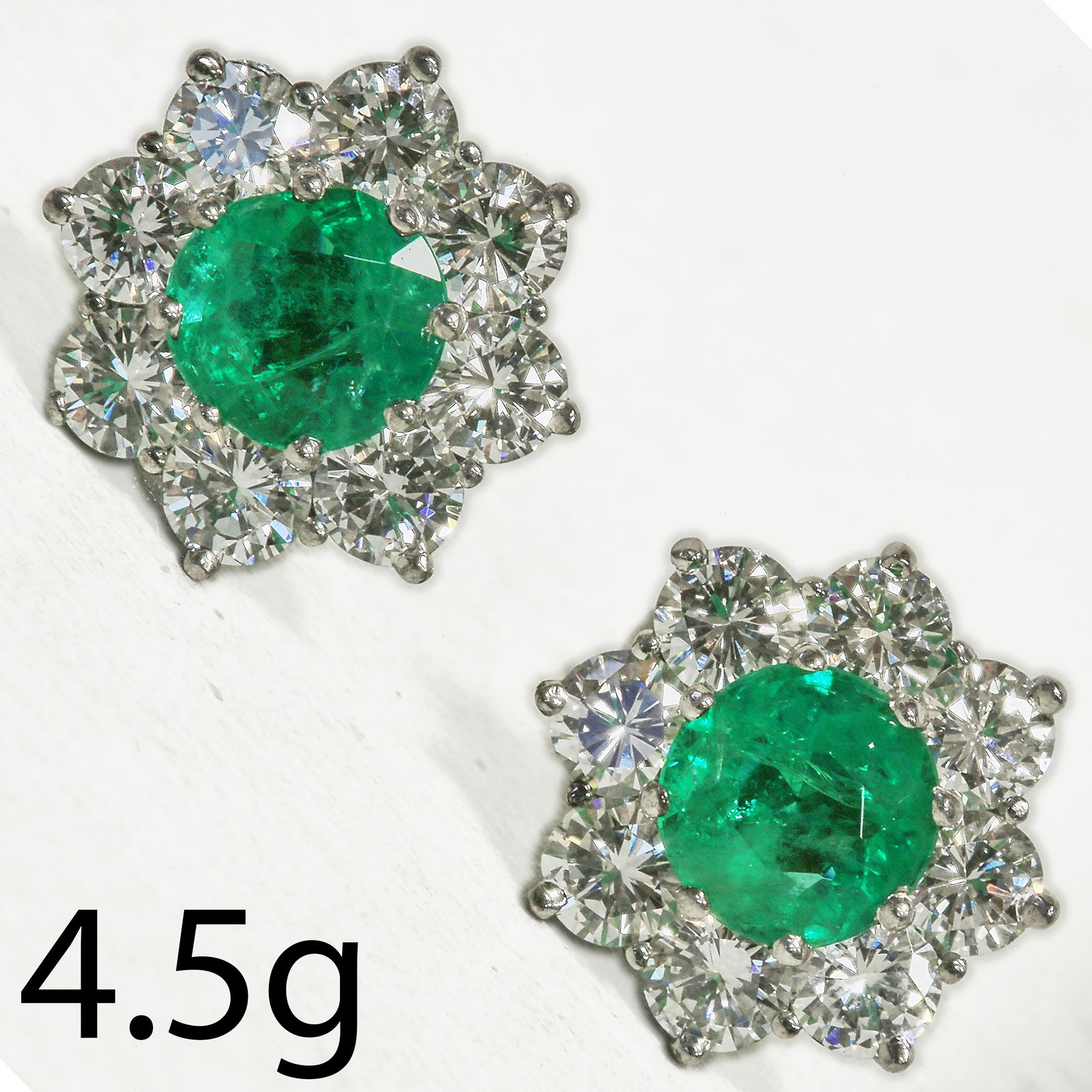PAIR OF EMERALD AND DIAMOND CLUSTER EARRINGS (1 of 1)