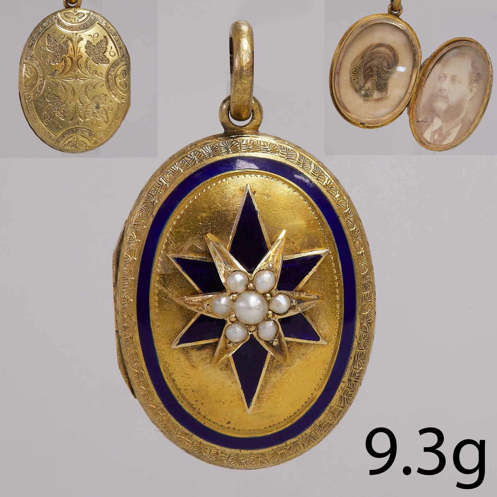 VICTORIAN ENAMEL AND PEARL GOLD LOCKET PENDANT (1 of 3)