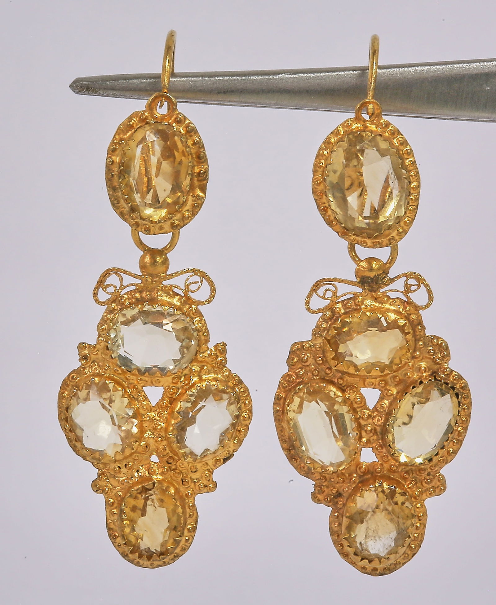 ANTIQUE GOLD EARRINGS WITH ORANGE STONES (1 of 1)