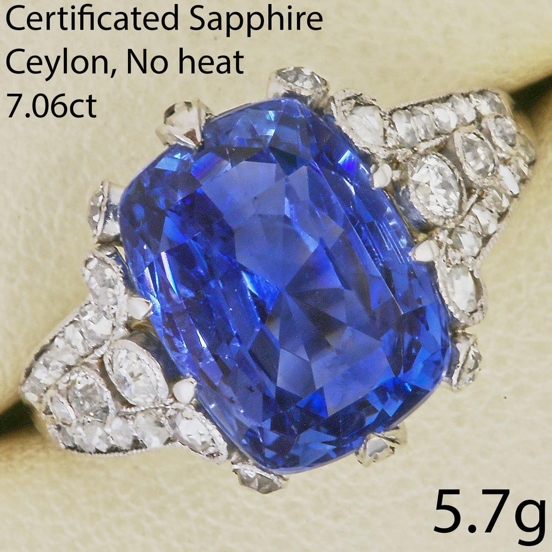 CERTIFICATED CEYLON SAPPHIRE AND DIAMOND RING (1 of 4)