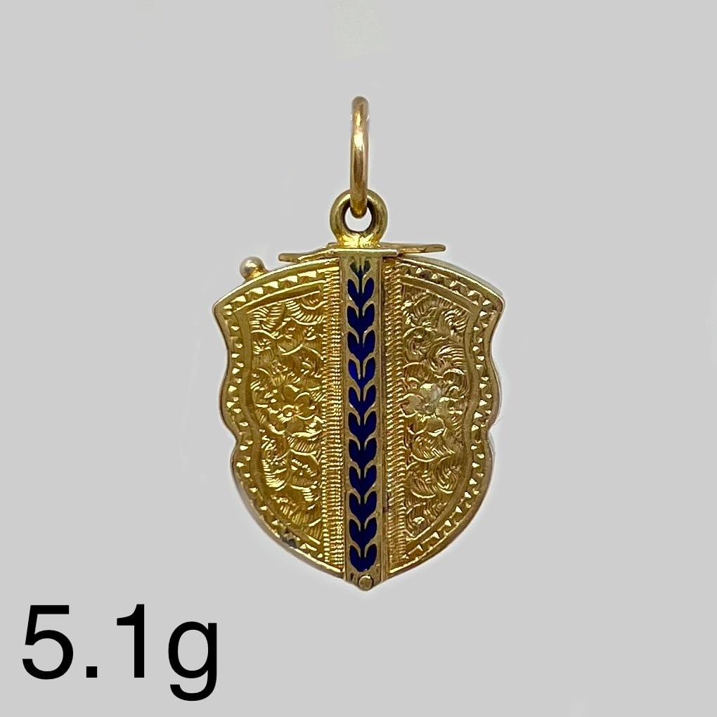 VICTORIAN ENAMEL SHIELD LOCKET PENDANT (1 of 1)