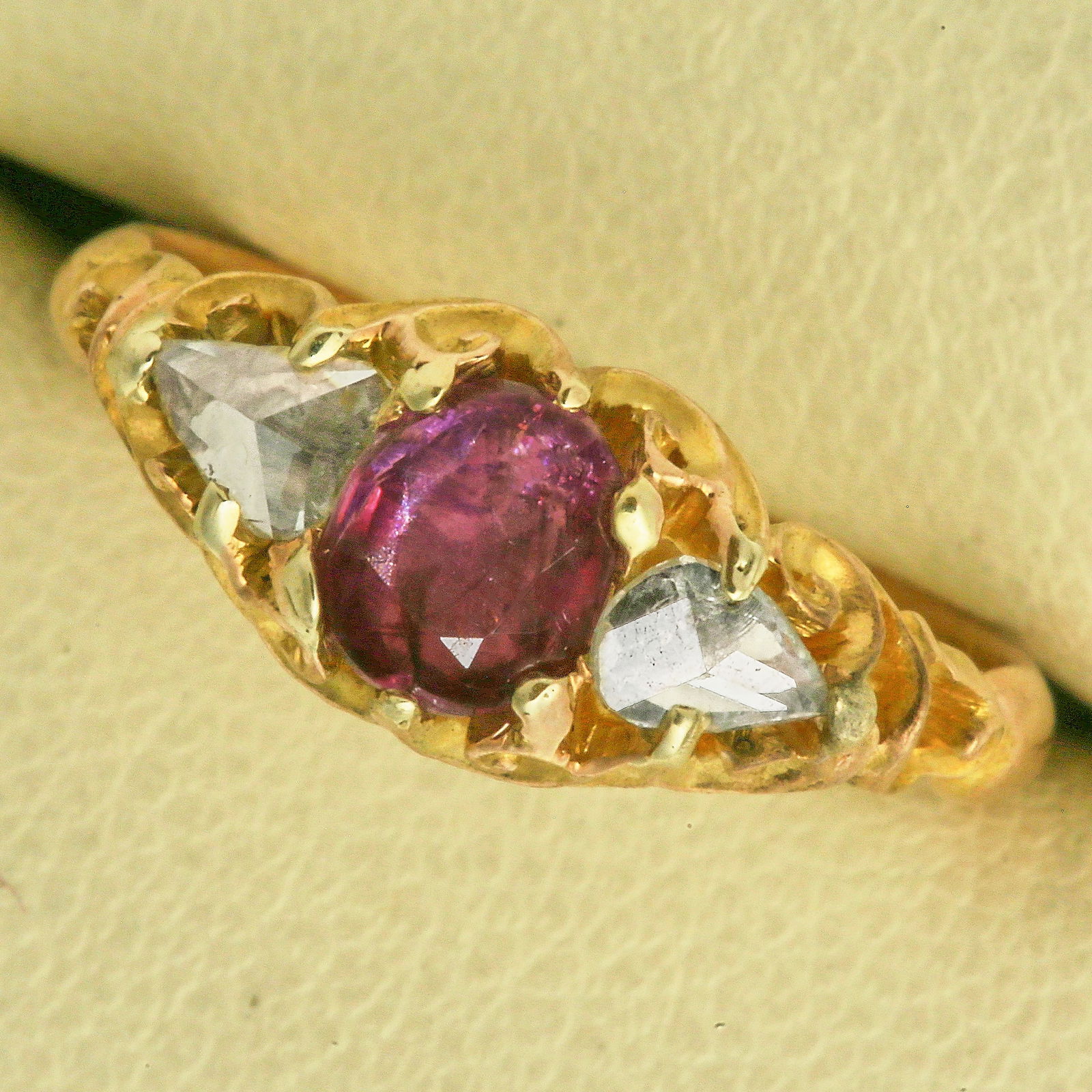PINK SAPPHIRE AND DIAMOND 3-STONE RING (1 of 1)