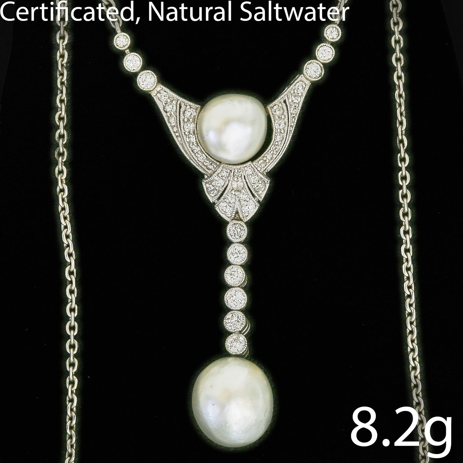 FINE EDWARDIAN CERTIFICATED NATURAL SALTWATER PEARL AND DIAMOND PENDANT NECKLACE (1 of 1)