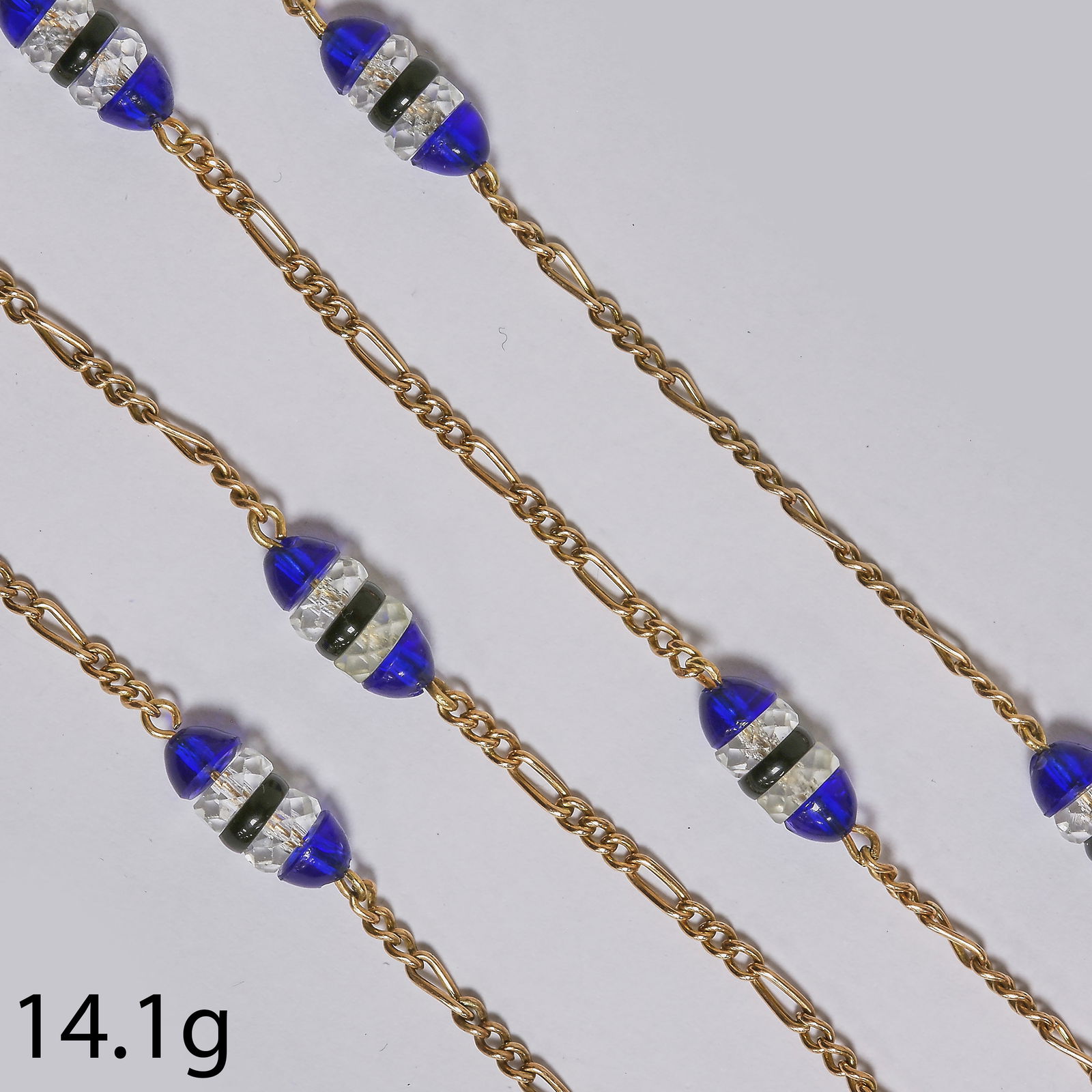 GOLD ART DECO ROCK CRYSTAL AND ONYX NECKLACE: GOLD ART DECO ROCK CRYSTAL AND ONYX NECKLACE,14.1 grams.in great conditionfine craftsmanship L. 60 cm.