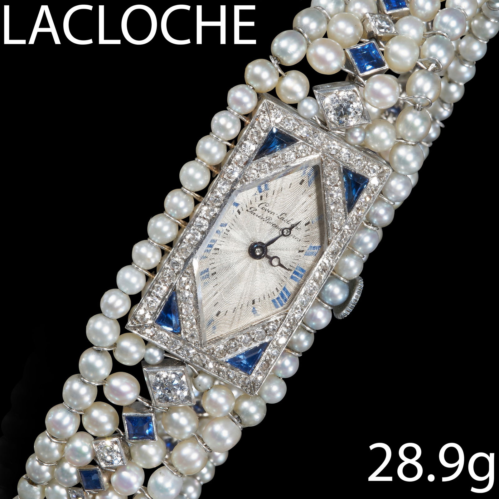 LACLOCHE,RARE BELLE EPOQUE PEARL, SAPPHIRE AND DIAMOND LADIES WRIST WATCH (1 of 1)