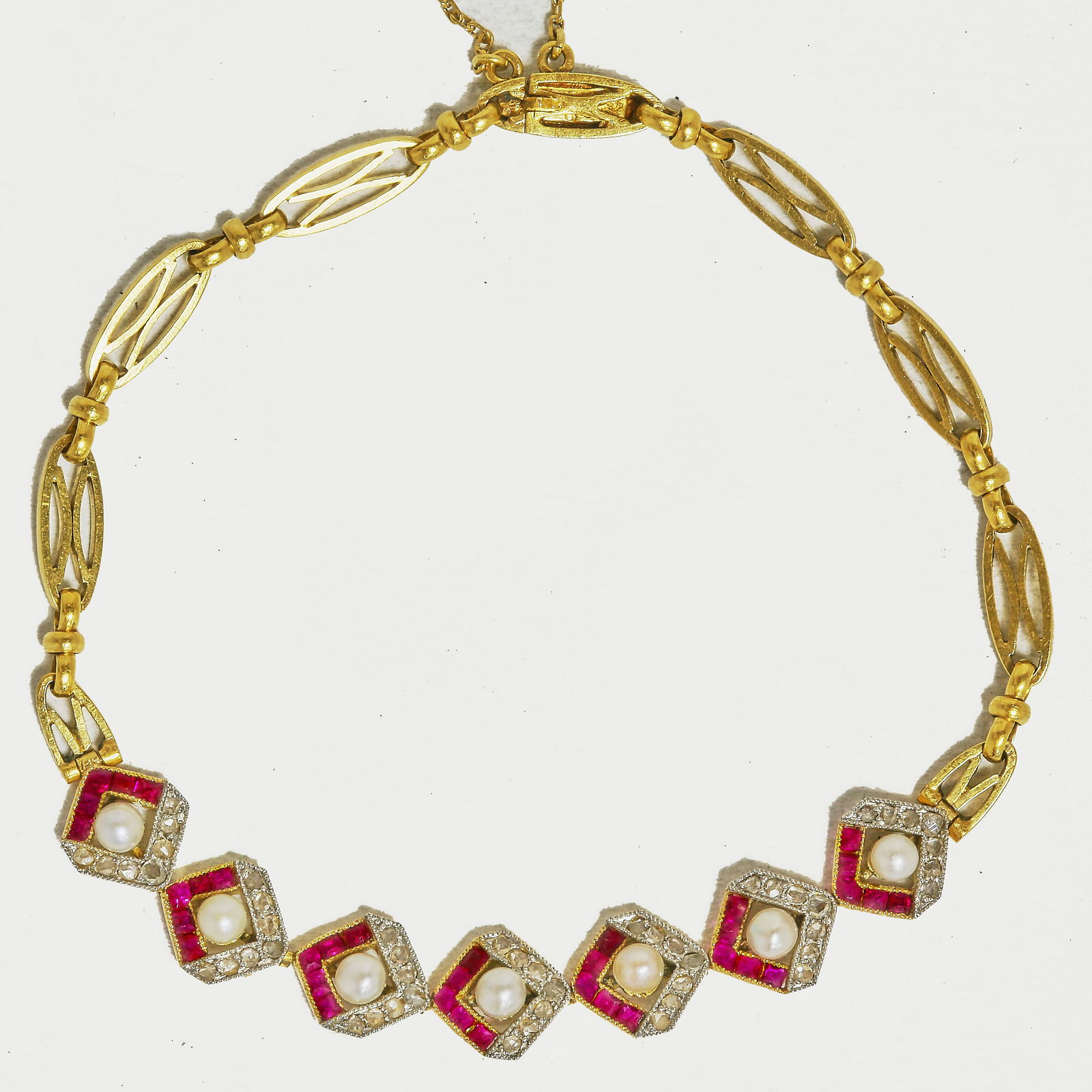 FRENCH EDWARDIAN RUBY DIAMOND AND PEARL BRACELET (1 of 1)