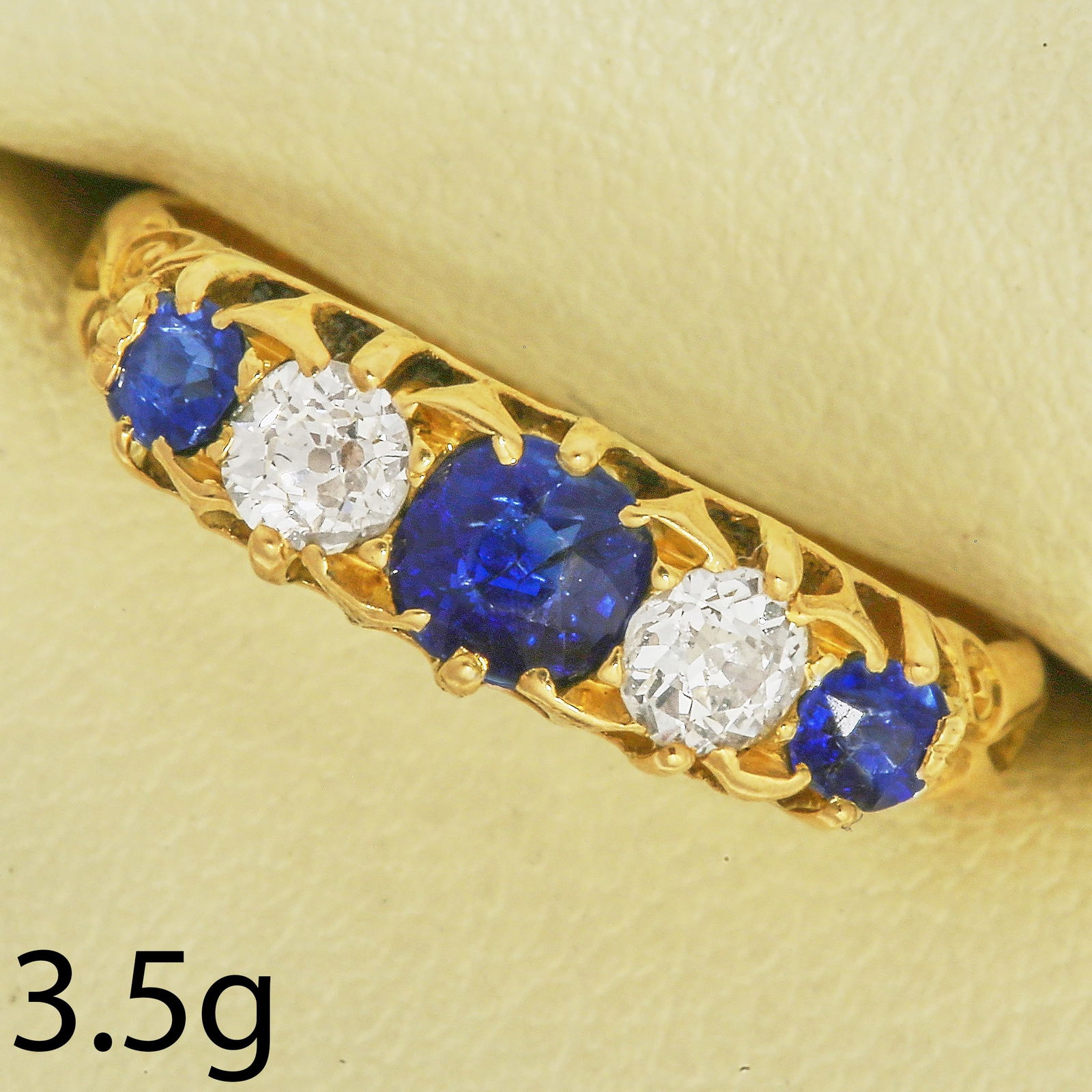 ANTIQUE SAPPHIRE AND DIAMOND 5-STONE RING (1 of 1)
