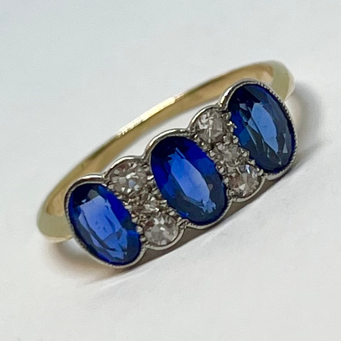 SAPPHIRE AND DIAMOND 3-STONE RING (1 of 1)