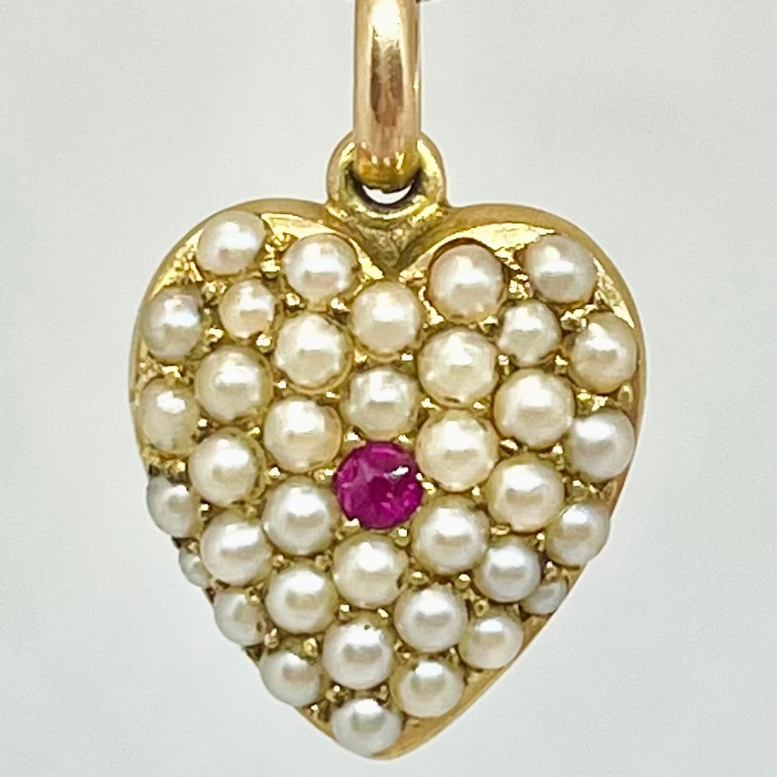 VICTORIAN SEED PEARL AND RUBY HEART PENDANT (1 of 1)