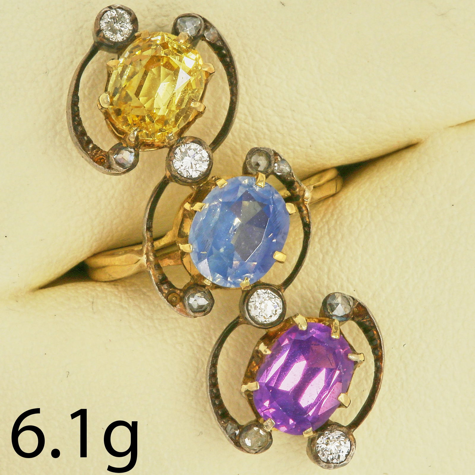 SAPPHIRE AND DIAMOND TRIPLE CLUSTER UP-FINGER RING (1 of 1)