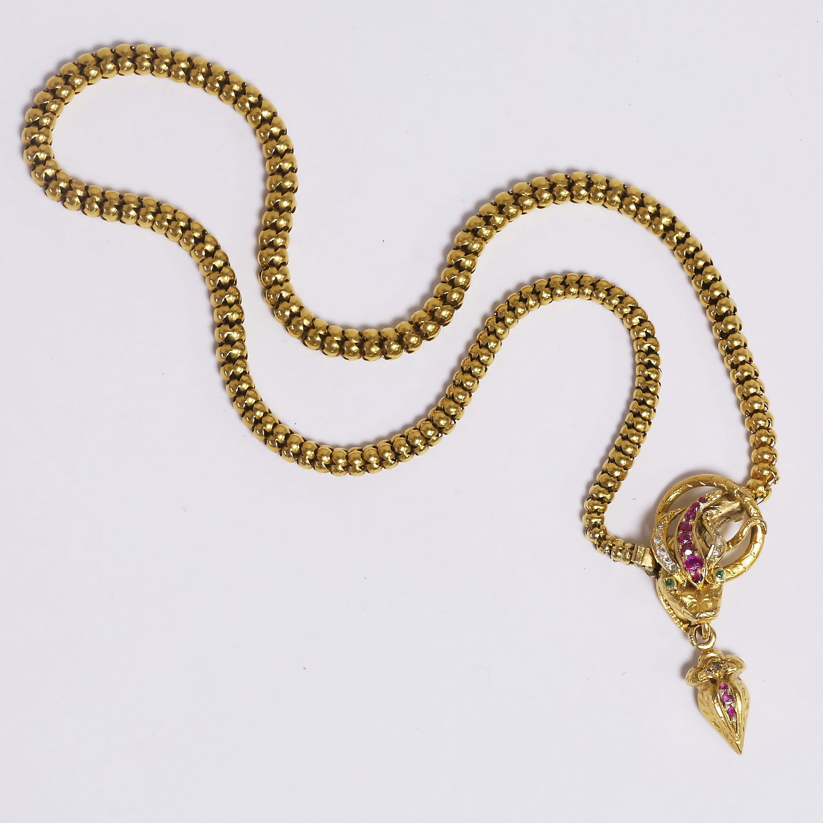 IMPORTANT VICTORIAN RUBY, DIAMOND AND EMERALD SNAKE NECKLACE (1 of 1)