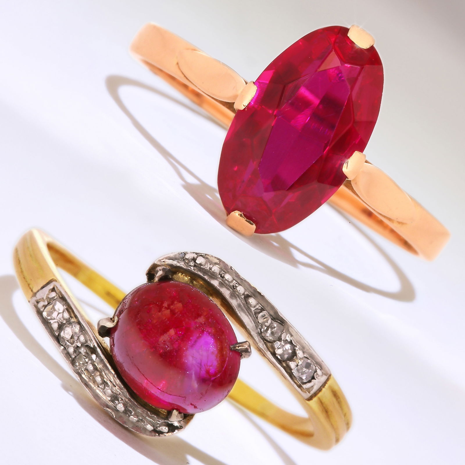 RUBY AND DIAMOND TWIST RING AND A SYNTHETIC RUBY RING (1 of 1)
