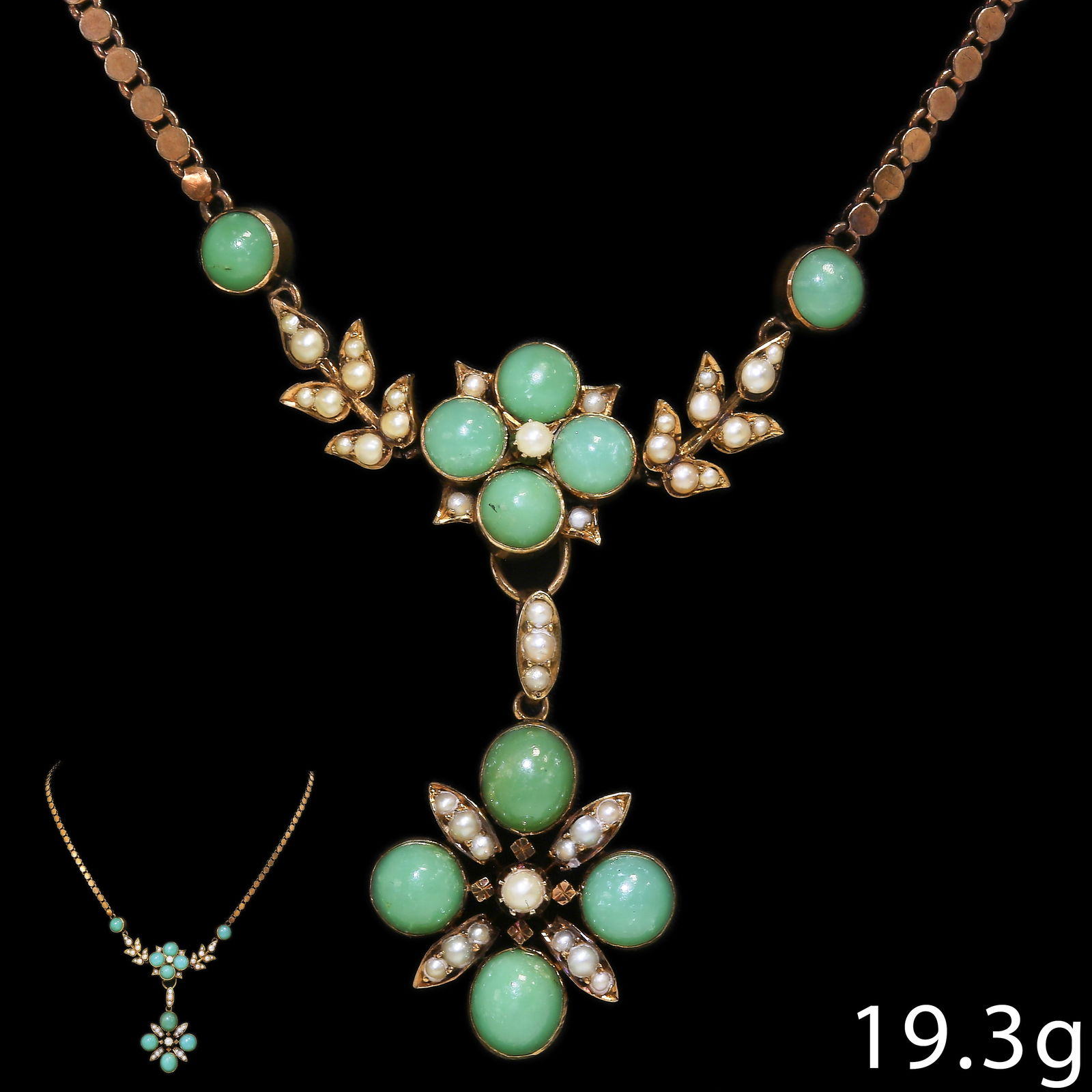 ANTIQUE CHRYSOPHRASE AND PEARL NECKLACE (1 of 1)