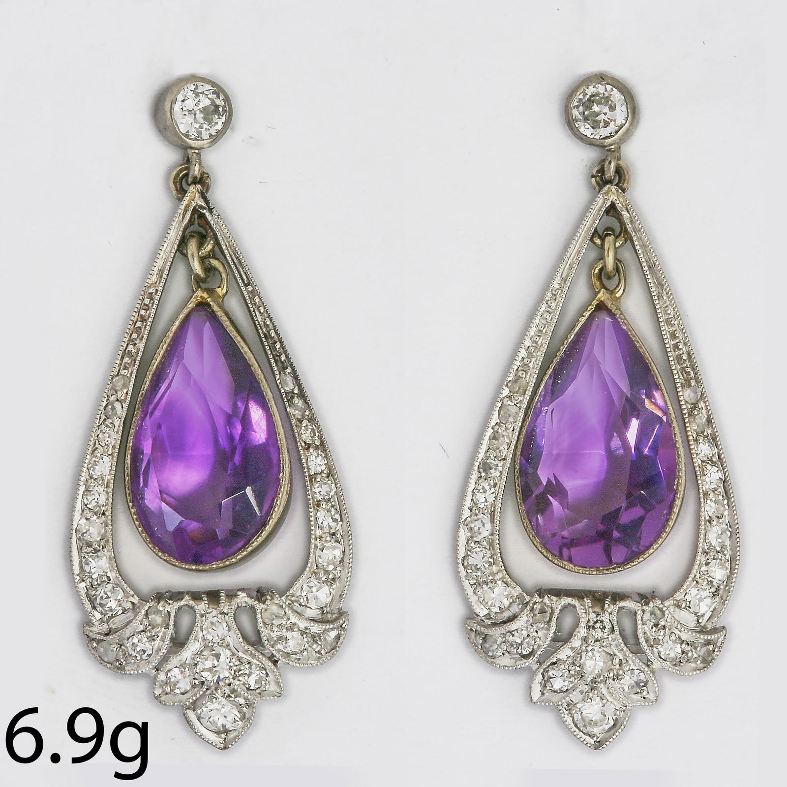 PAIR OF ART-DECO AMETHYST AND DIAMOND EARRINGS (1 of 1)