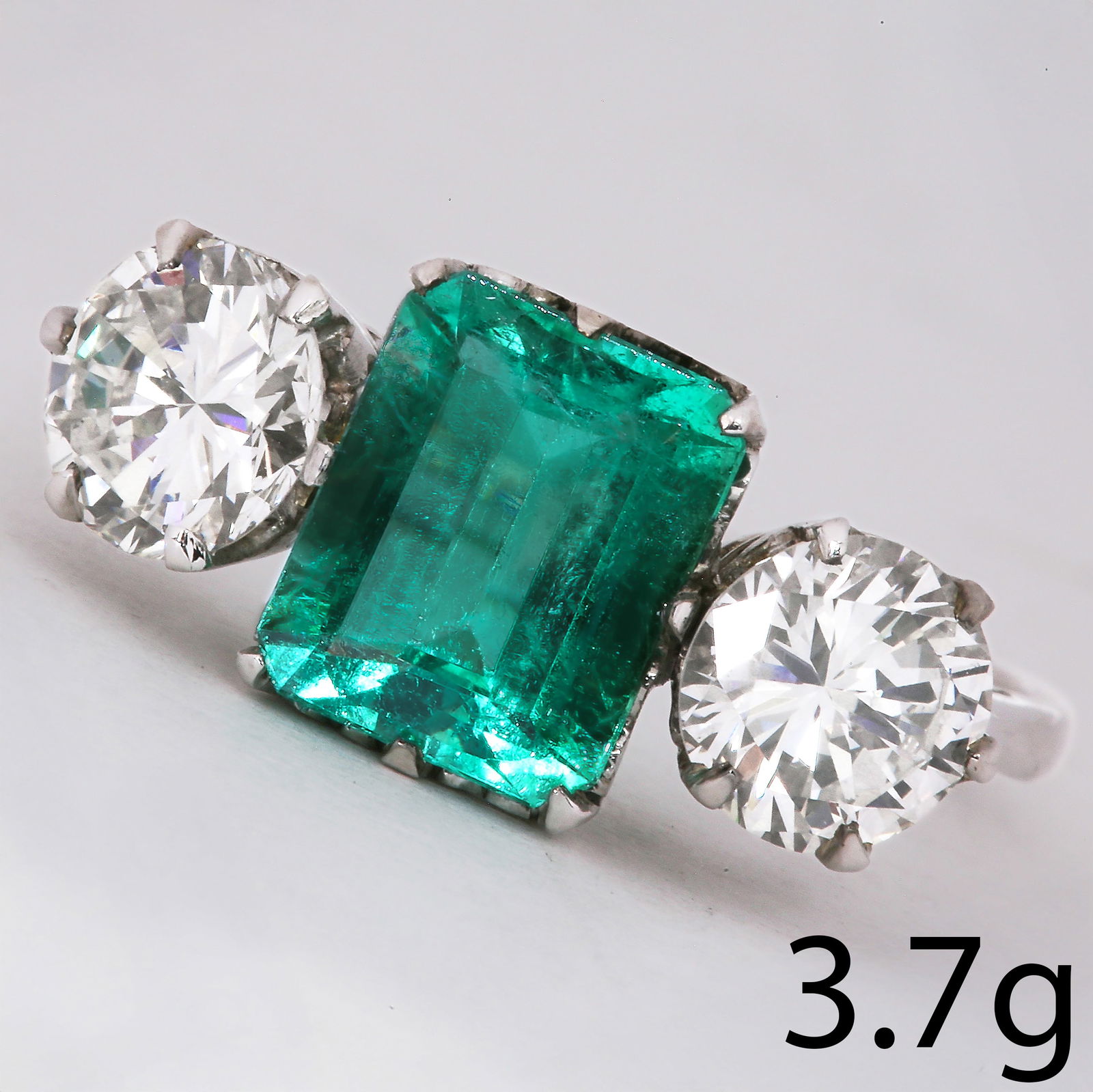 EMERALD AND DIAMOND THREE STONE RING (1 of 1)