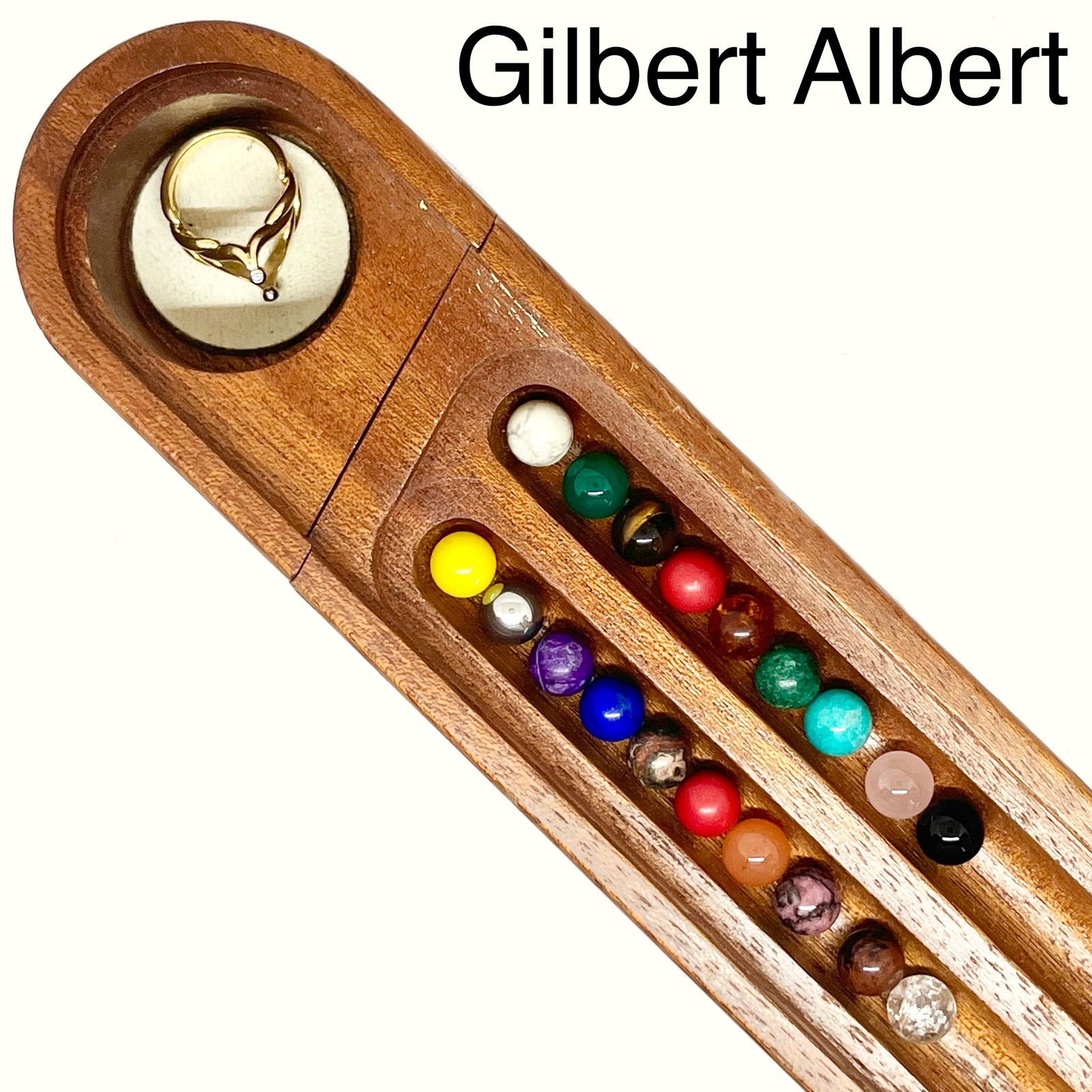 FANTASTIC GILBERT ALBERT INTERCHANGEABLE GOLD AND DIAMOND RING: FANTASTIC GILBERT ALBERT INTERCHANGEABLE GOLD AND DIAMOND RING 7.9 grams 18 ct signed GAwith 19 interchangeable stones rare, fine craftsmanship size N